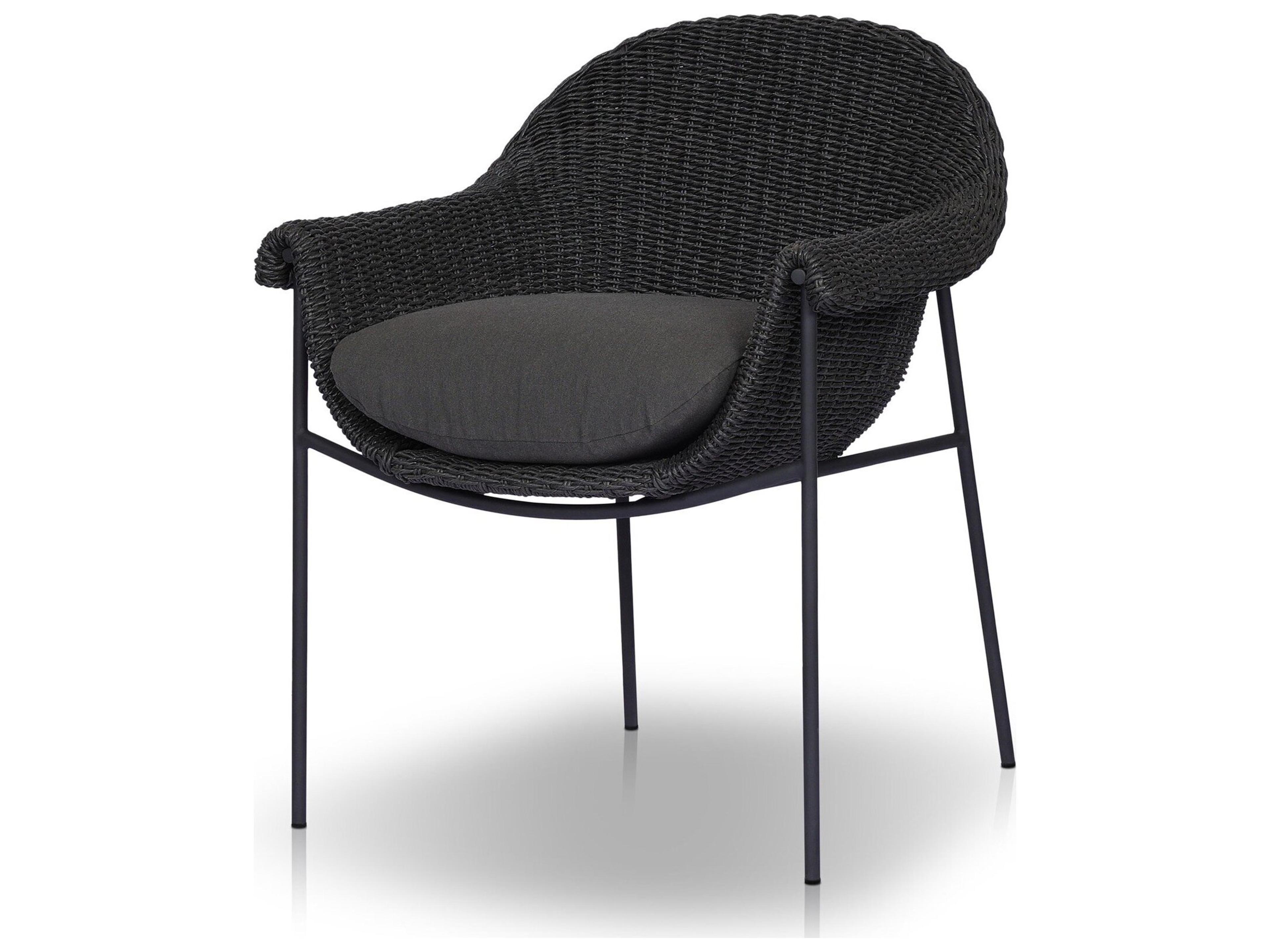 Four Hands Outdoor Grass Roots Suerte Arashi Ink Charcoal Iron Faux Black Hyacinth Polypropylene Cushion Dining Chair