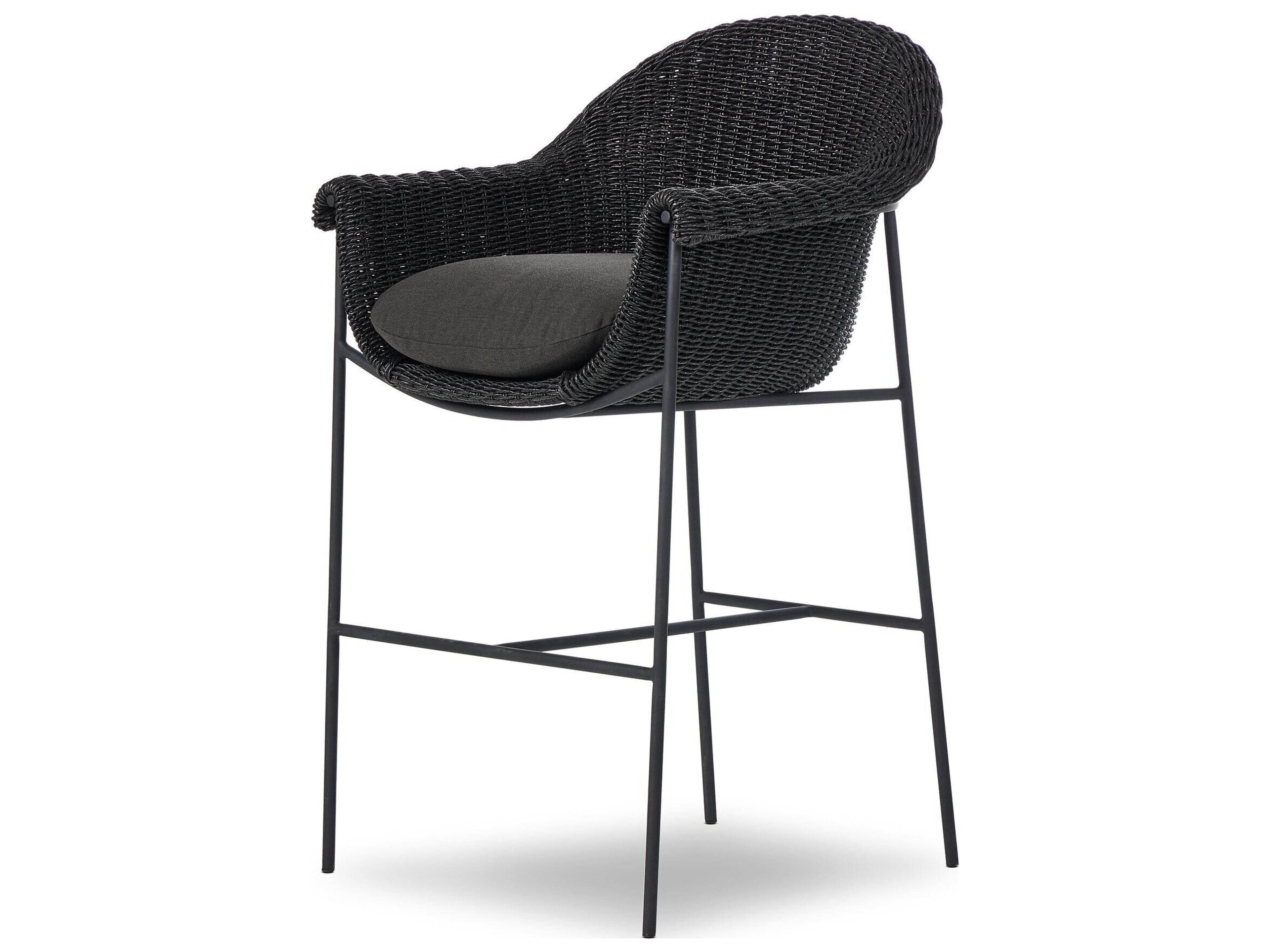 Four Hands Outdoor Grass Roots Suerte Iron Wicker Cushion Bar Stool in Arashi Ink