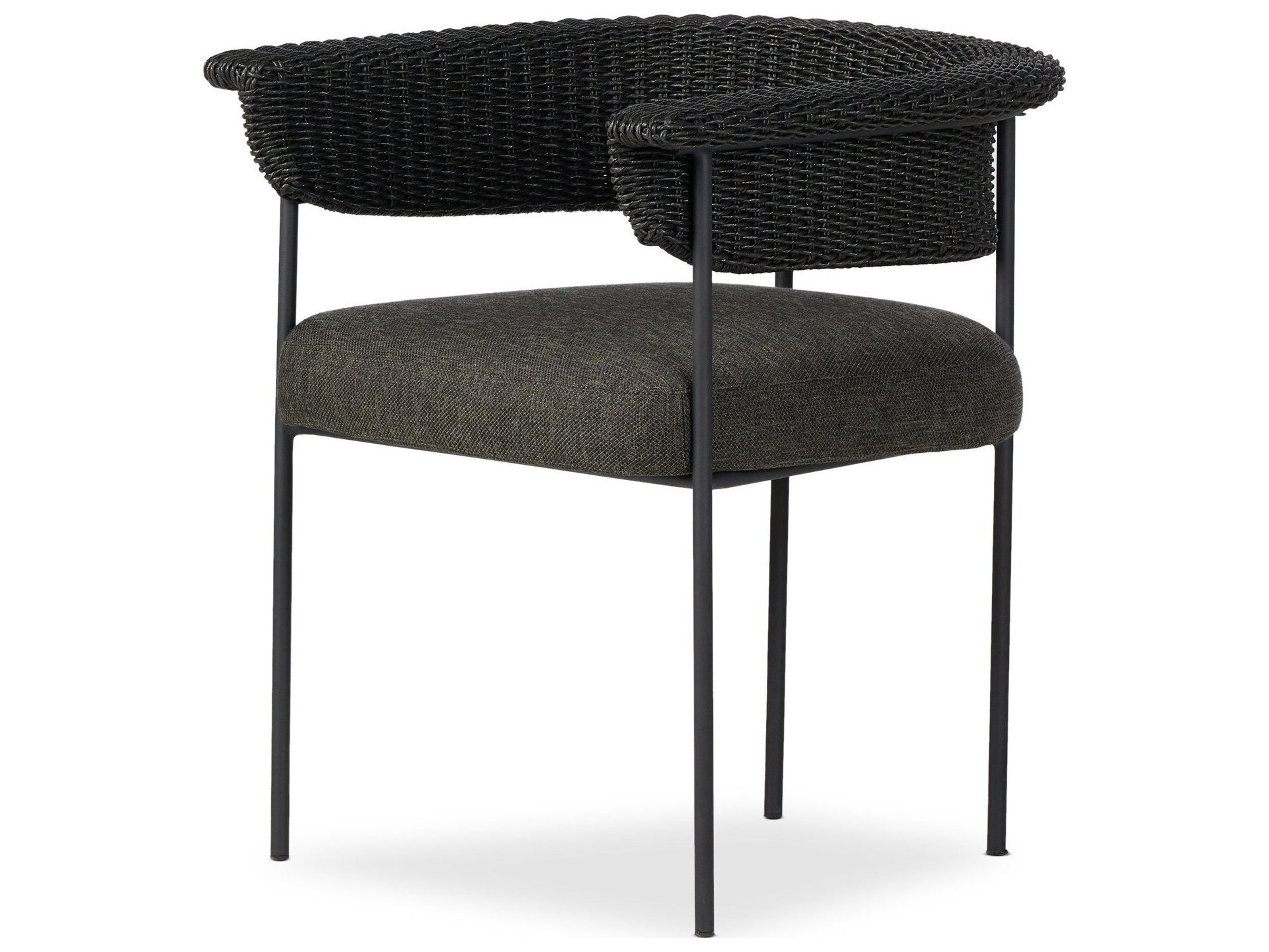 Four Hands Outdoor Grass Roots Carrie Ellor Black Charcoal Iron Faux Hyacinth Polypropylene Cushion Dining Chair