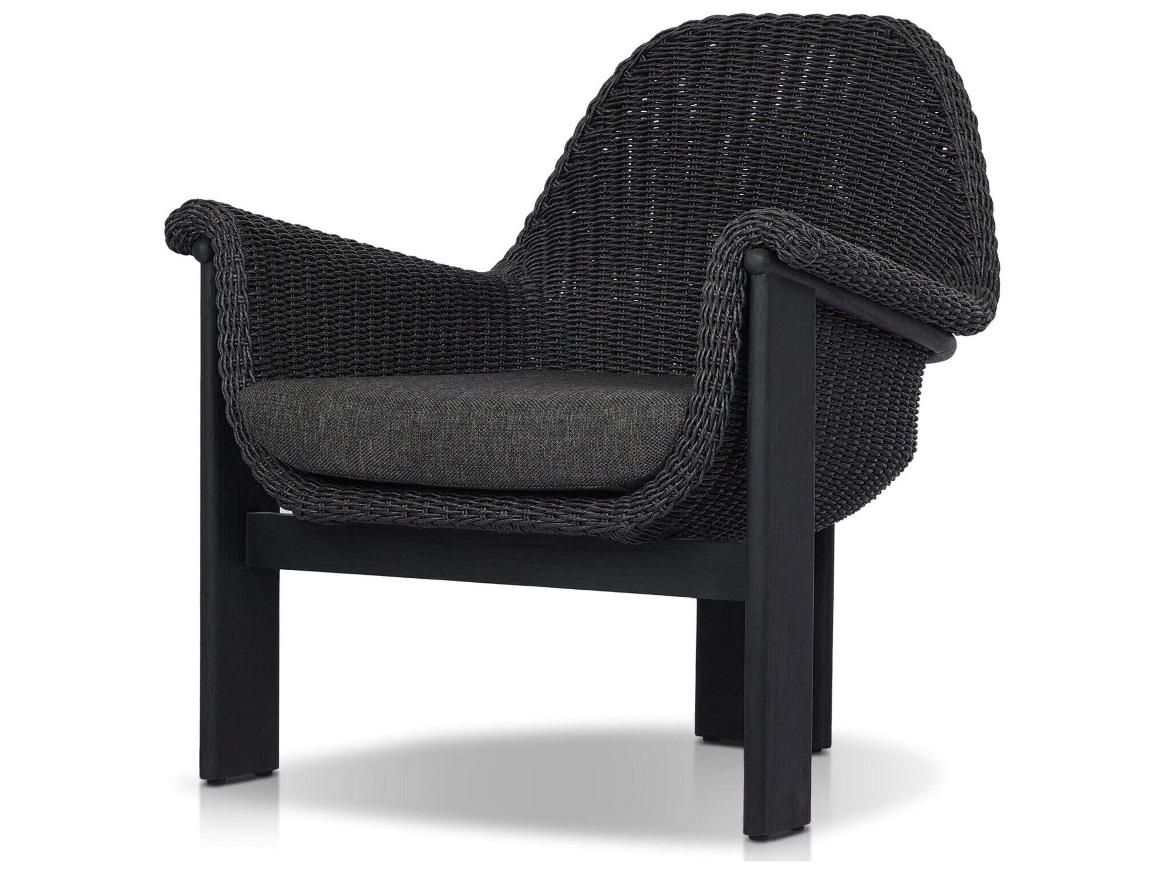Four Hands Outdoor Garwood Santoro Teak Wicker Lounge Chair in Ellor Black