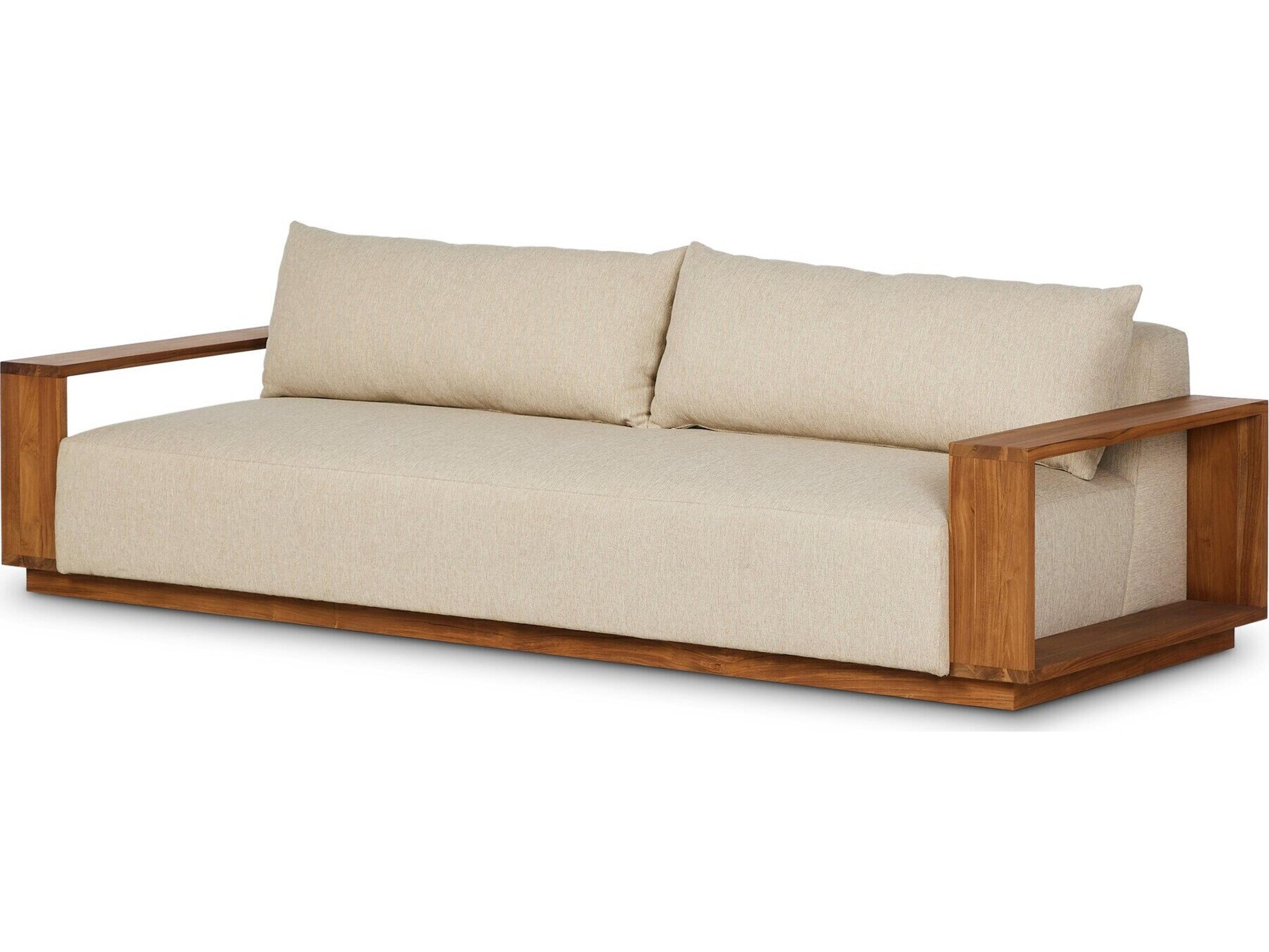 Four Hands Outdoor Garwood Branford Teak Cushion Sofa in Ellor Beige