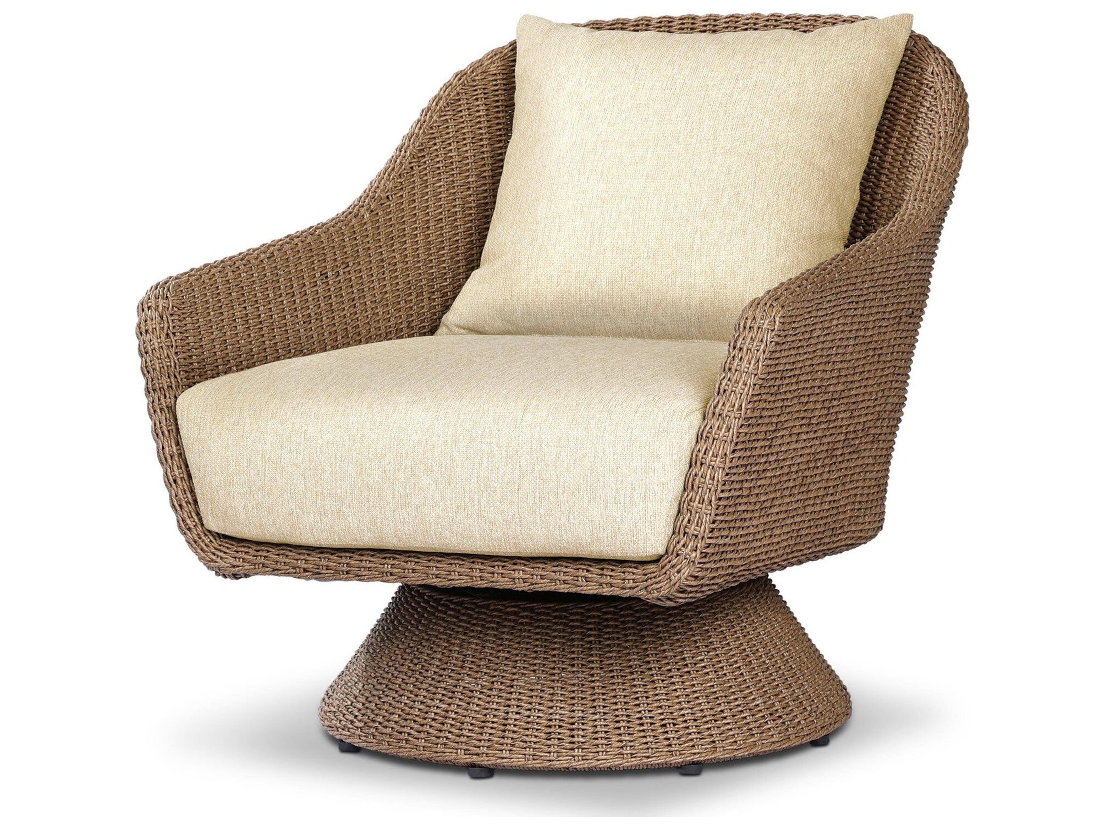 Providence Koe Faux Dark Hyacinth Wicker Cushion Swivel Lounge Chair in Elior Beige