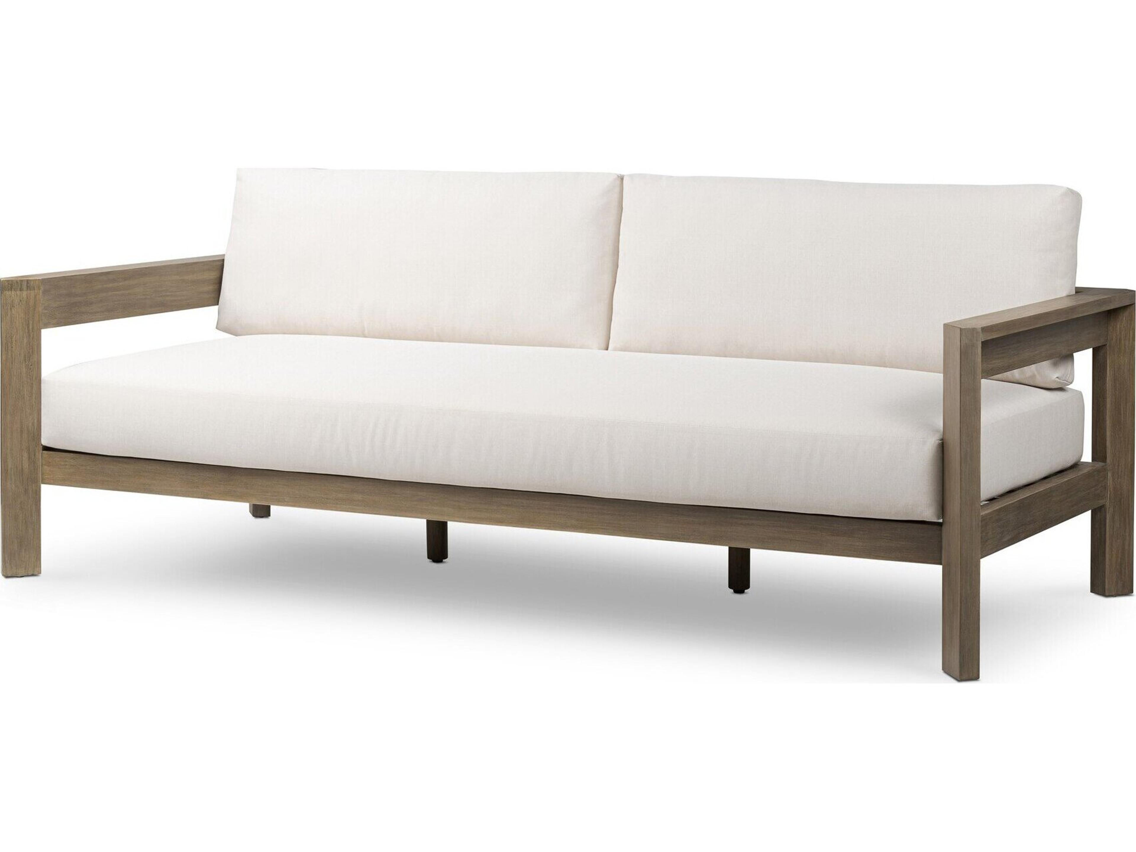 Four Hands Outdoor Halsted Milford Natural Wood Cushion Sofa in Lakin Oat