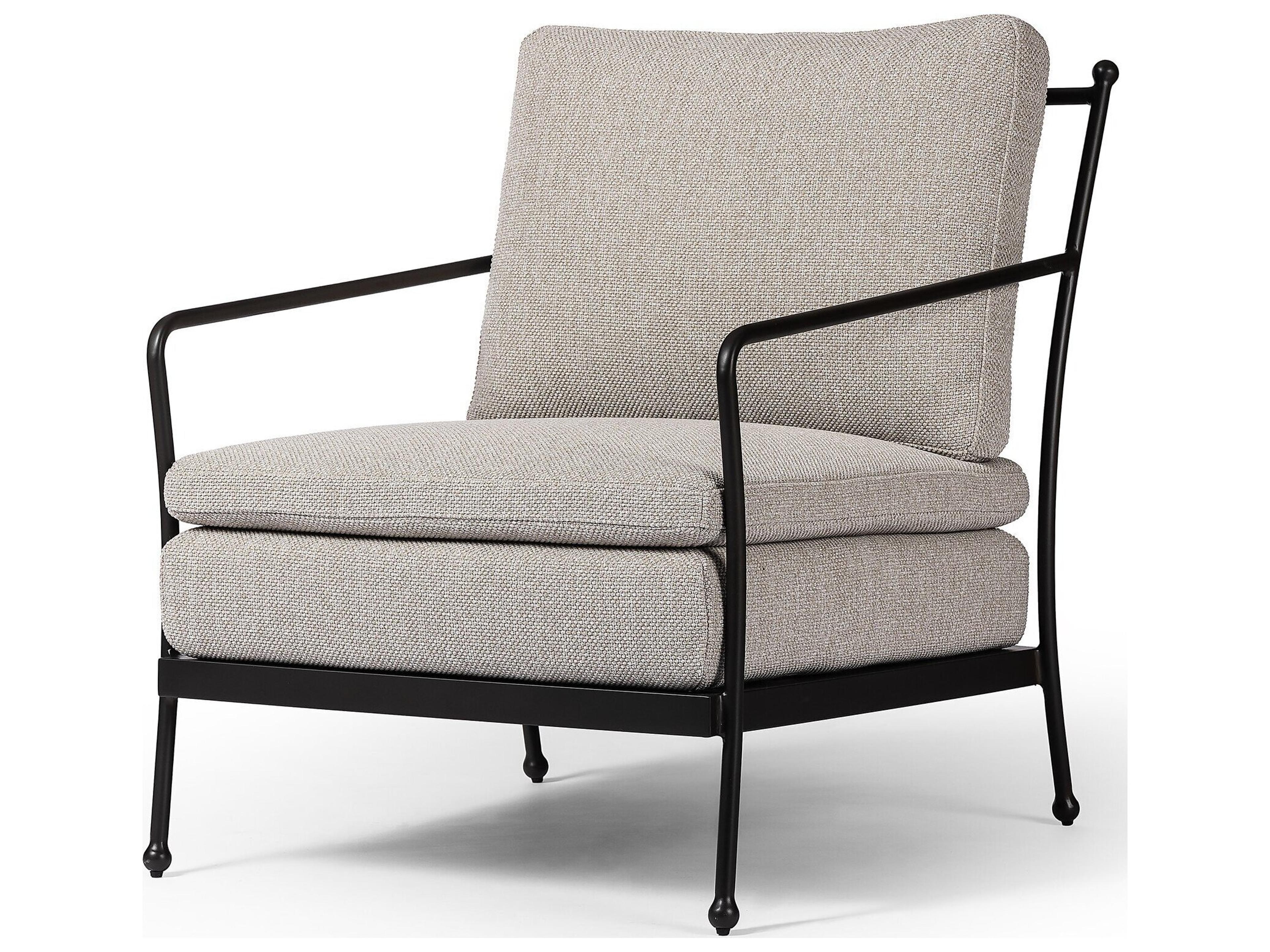 Four Hands Outdoor Westgate Tally Matte Gunmetal Aluminum Cushion Lounge Chair in Ramiro Ecru