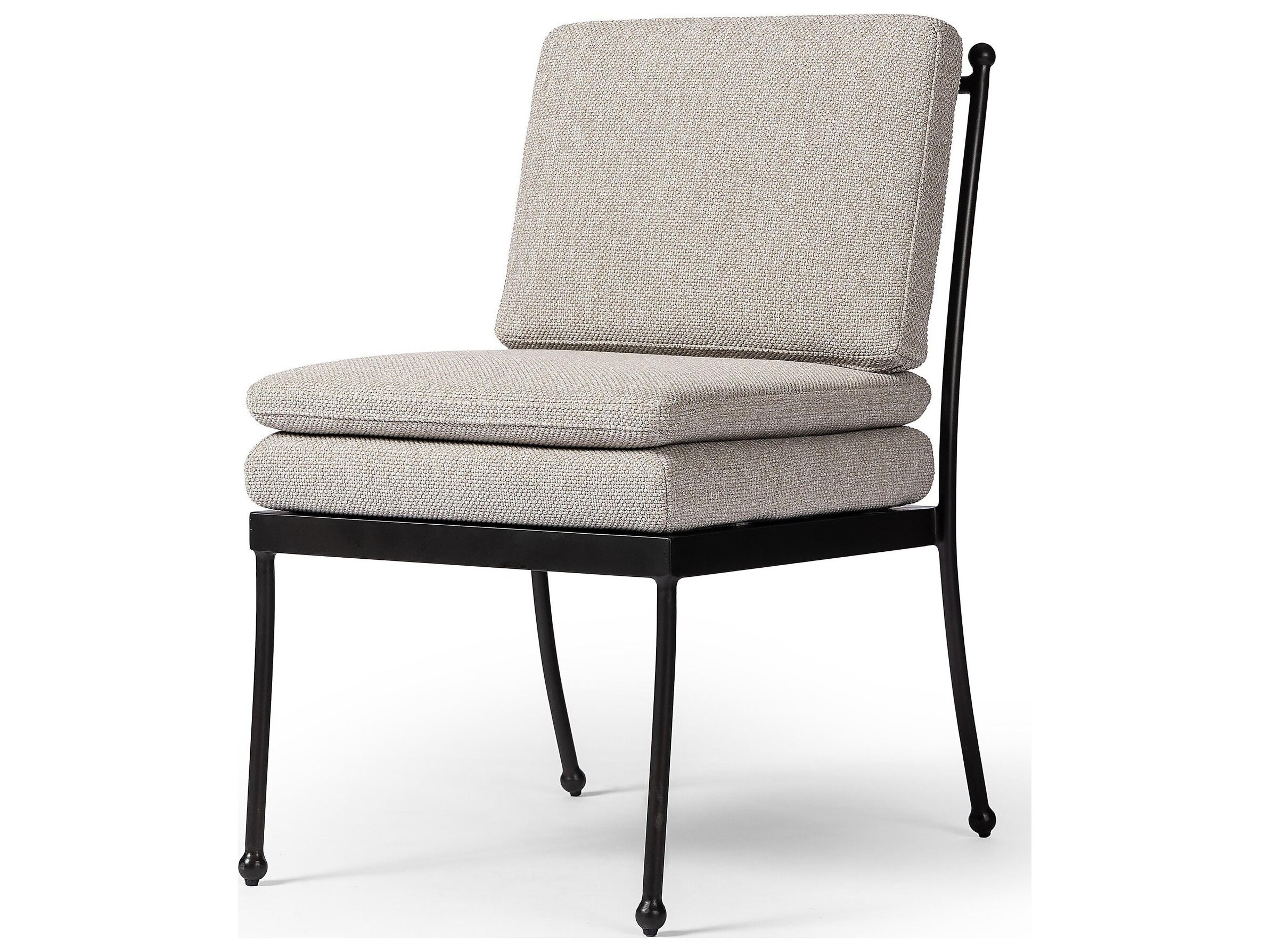 Westgate Tally Matte Gunmetal Aluminum Cushion Dining Side Chair in Ramiro Ecru