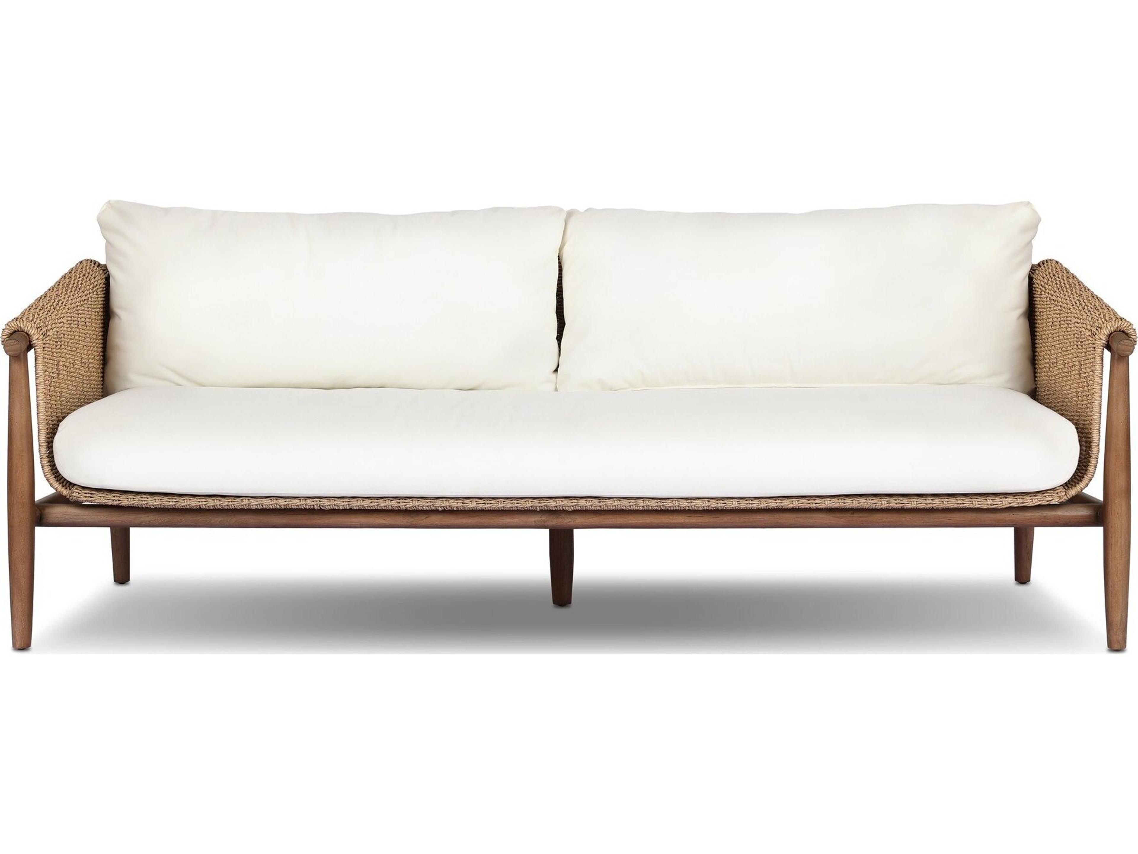 Luxecor Globetrotter Outdoor Cambrie Teak Wicker Cushion Sofa in Arashi Salt