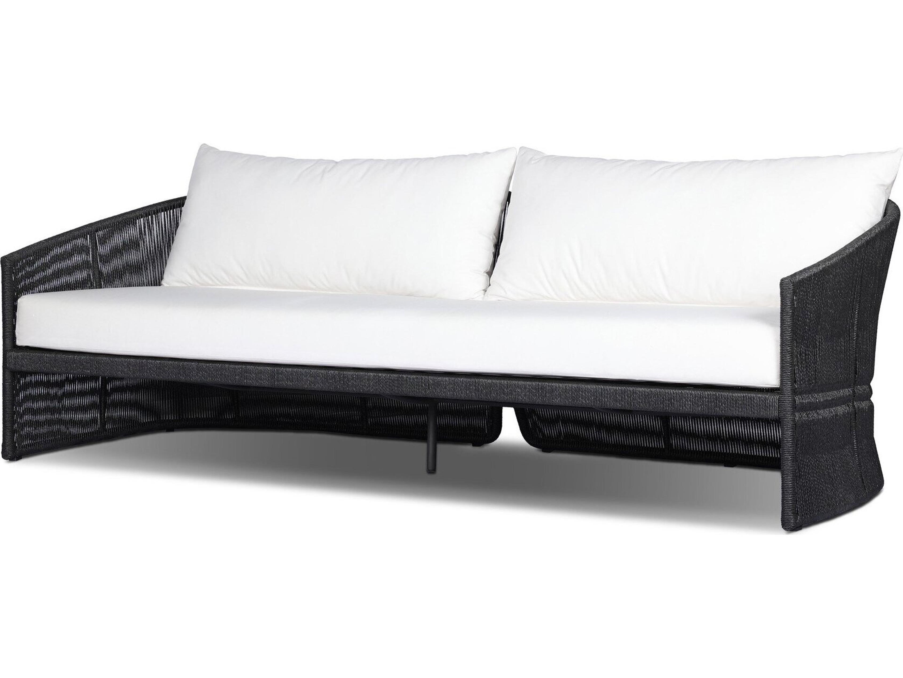 Four Hands Outdoor Solano Mondira Faux Black Hyacinth Wicker Cushion 97" Sofa in Arashi Salt