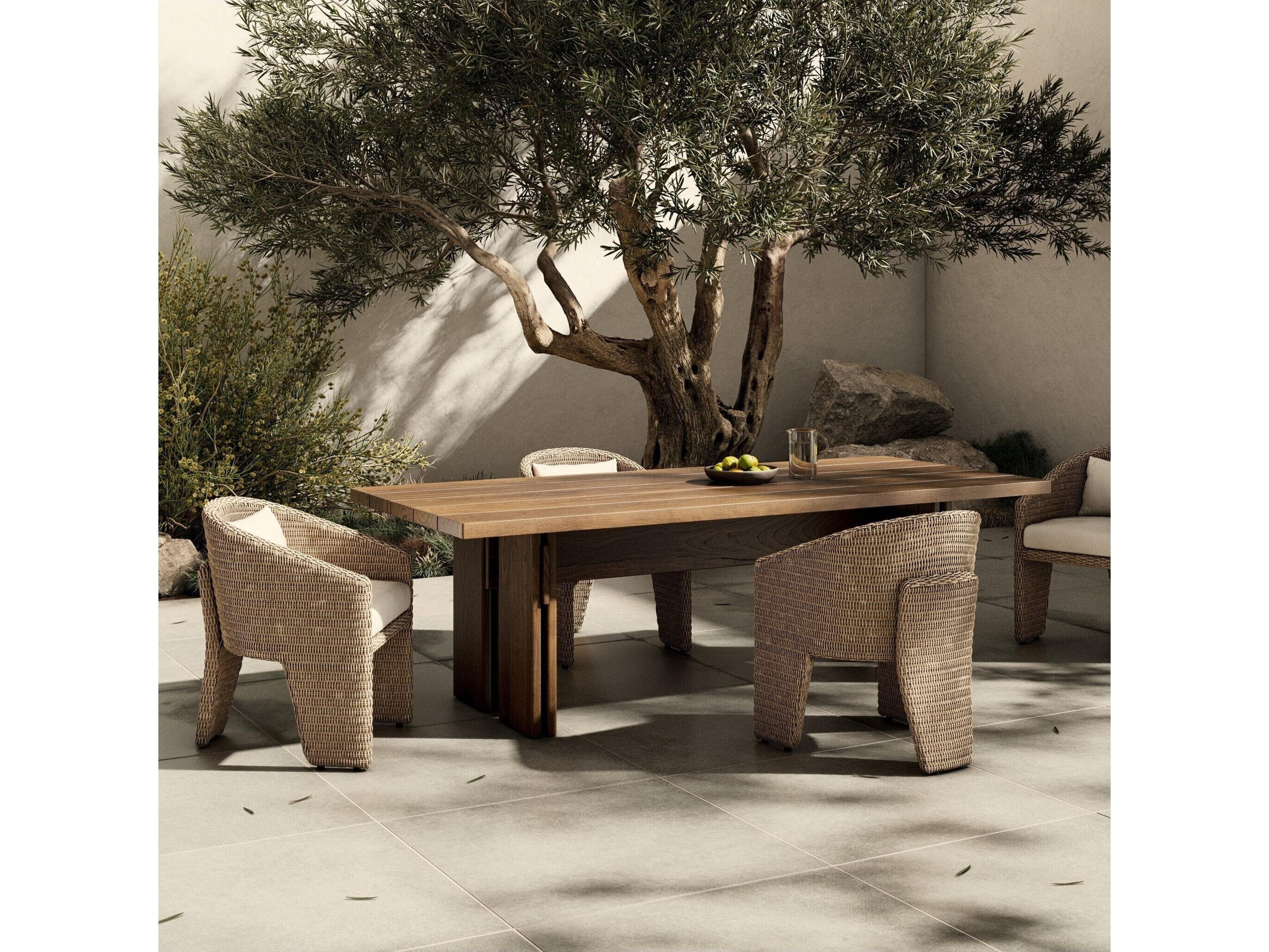 Four Hands Outdoor Duvall Teak Wicker Dining Set