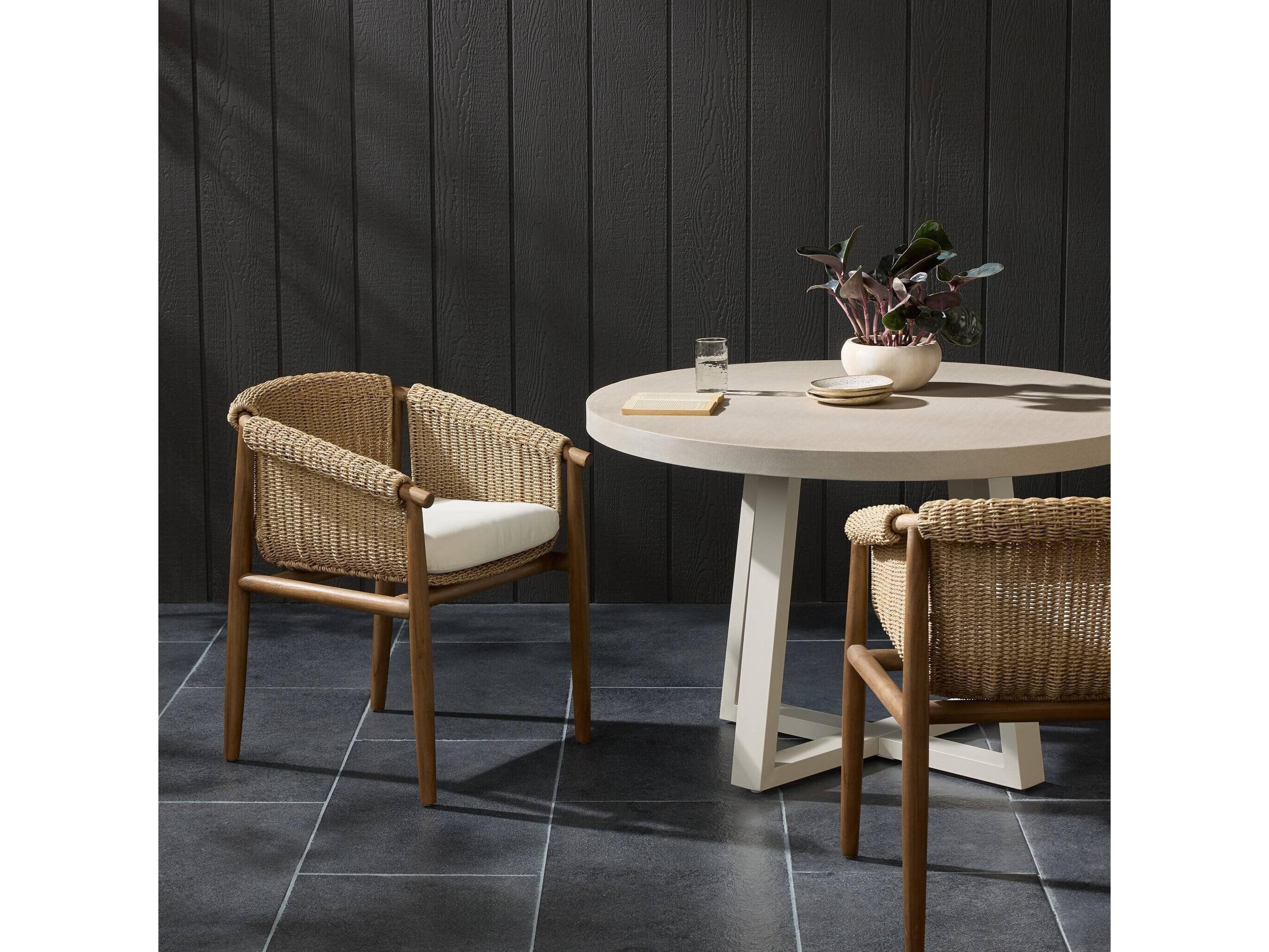 Four Hands Outdoor Grass Roots Teak Wicker Cushion Dining Set