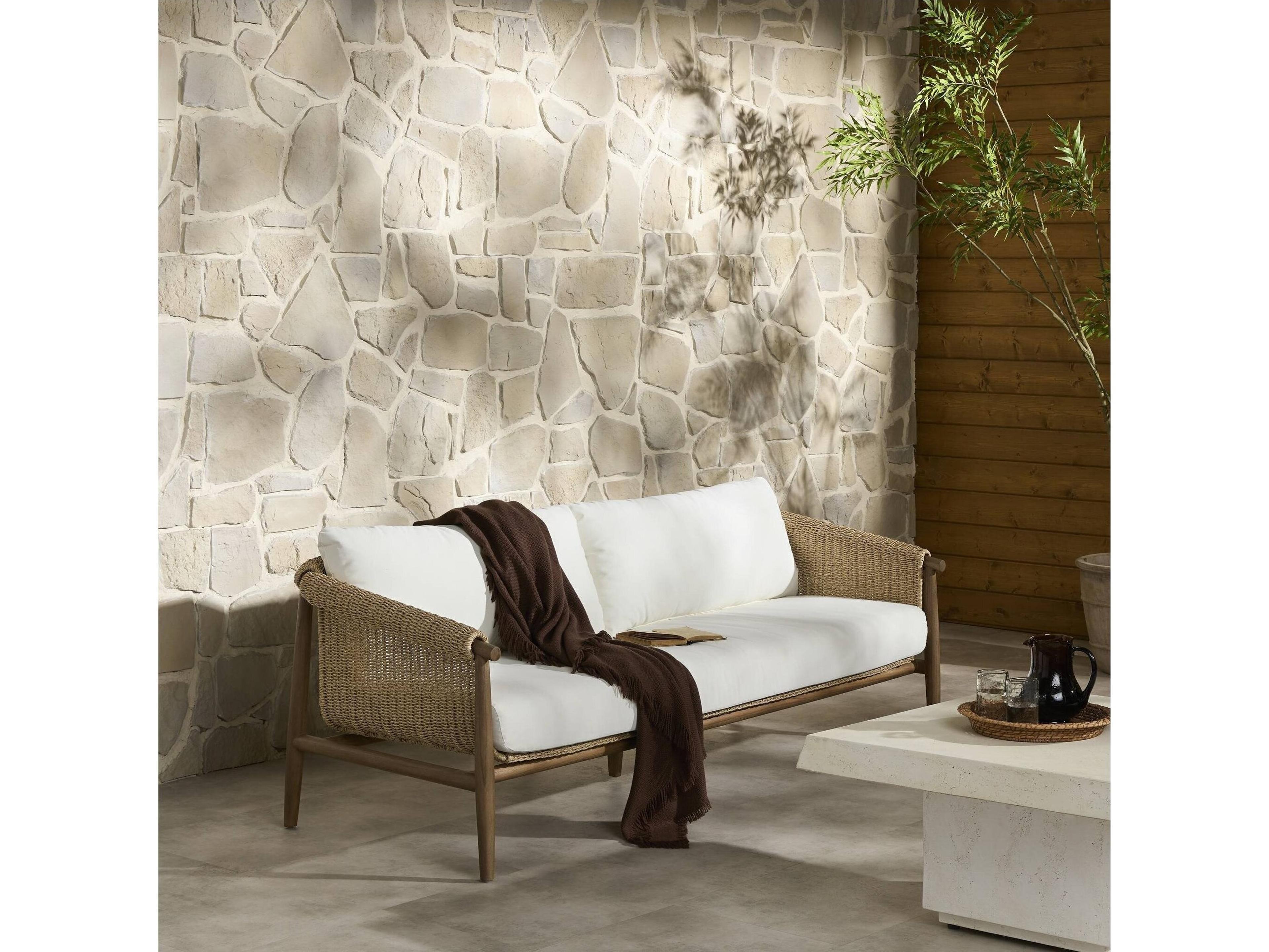 Four Hands Outdoor Grass Roots Teak Wicker Cushion Lounge Set