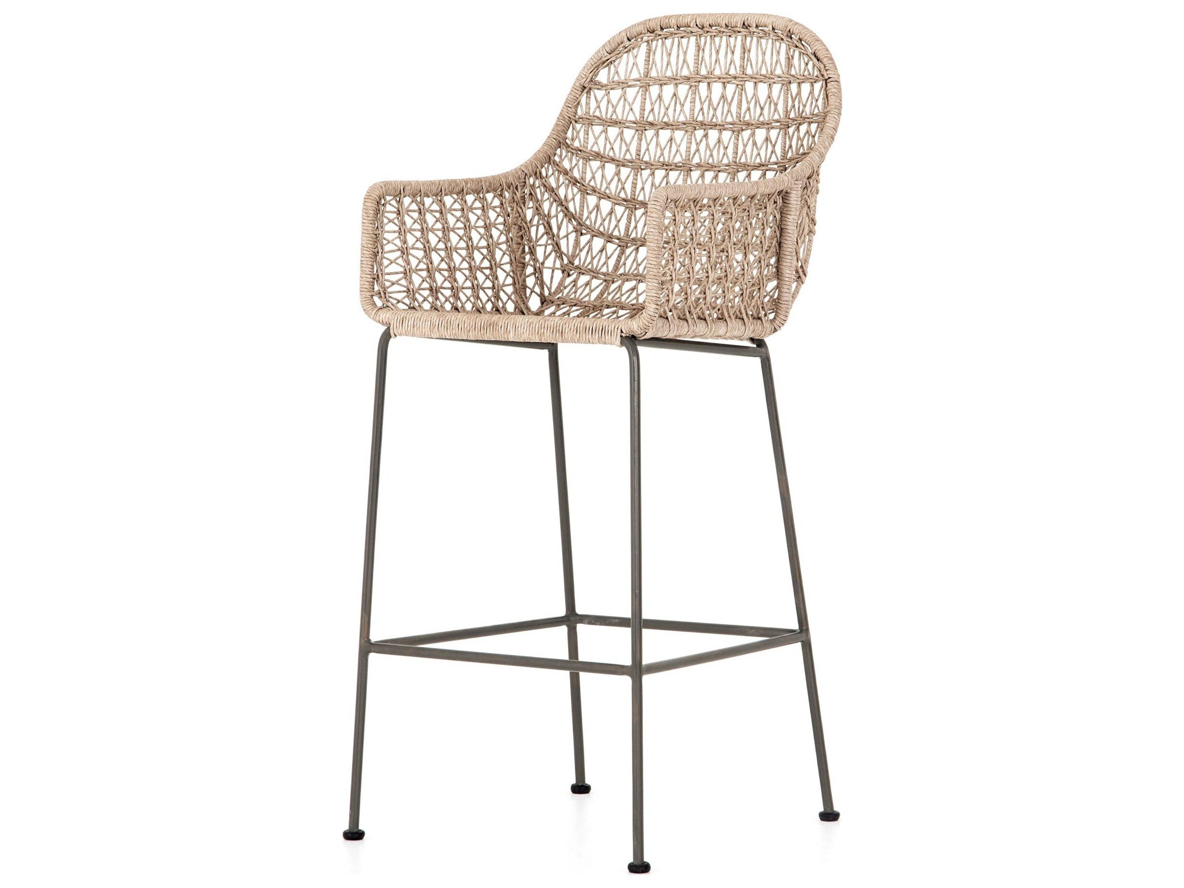 Four Hands Outdoor Grass Roots Grey Bronze / Vintage White Resin Wrought Iron Bar Stool