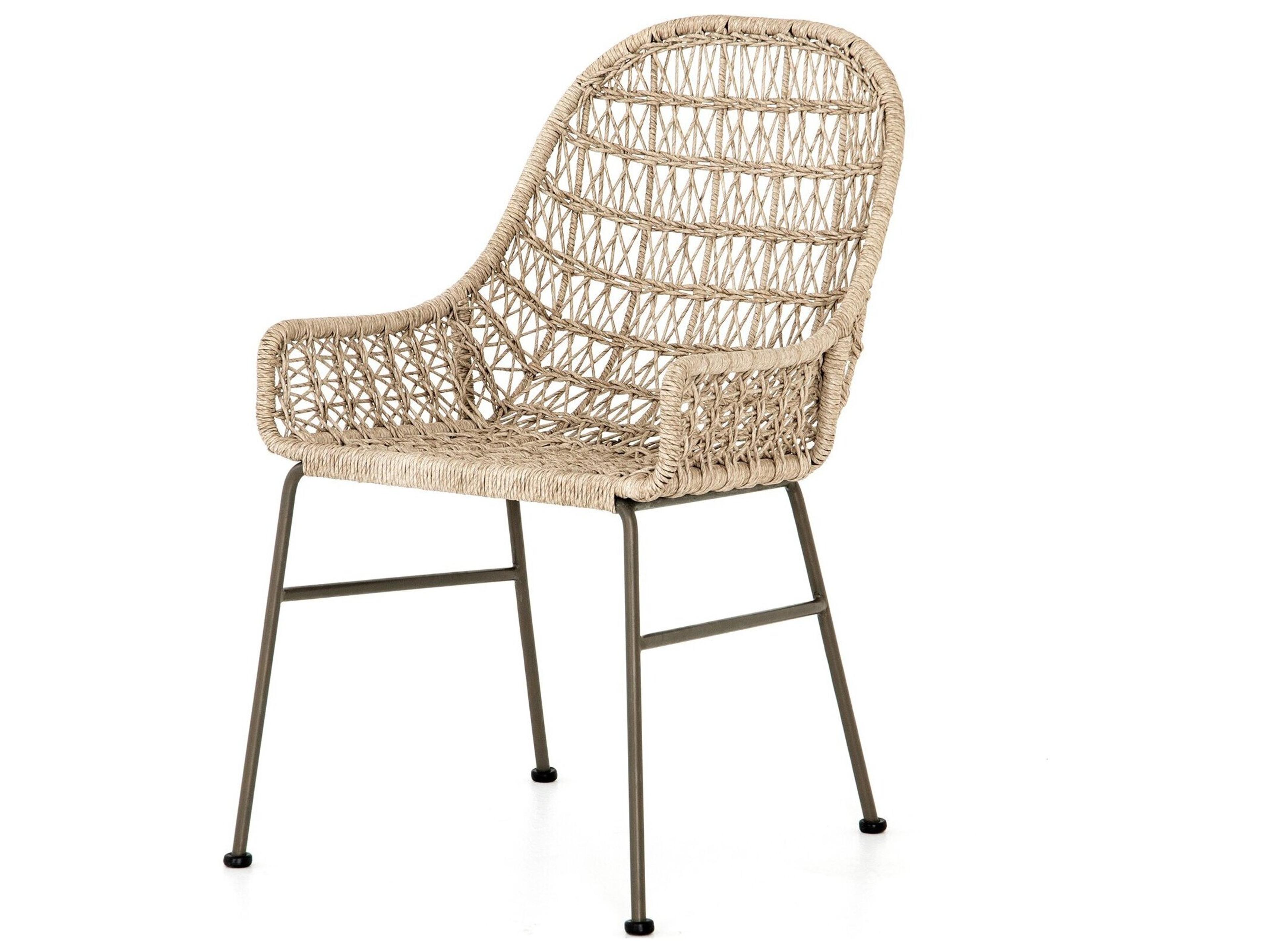 Four Hands Outdoor Grass Roots Vintage White / Grey Bronze Wrought Iron Wicker Dining Chair