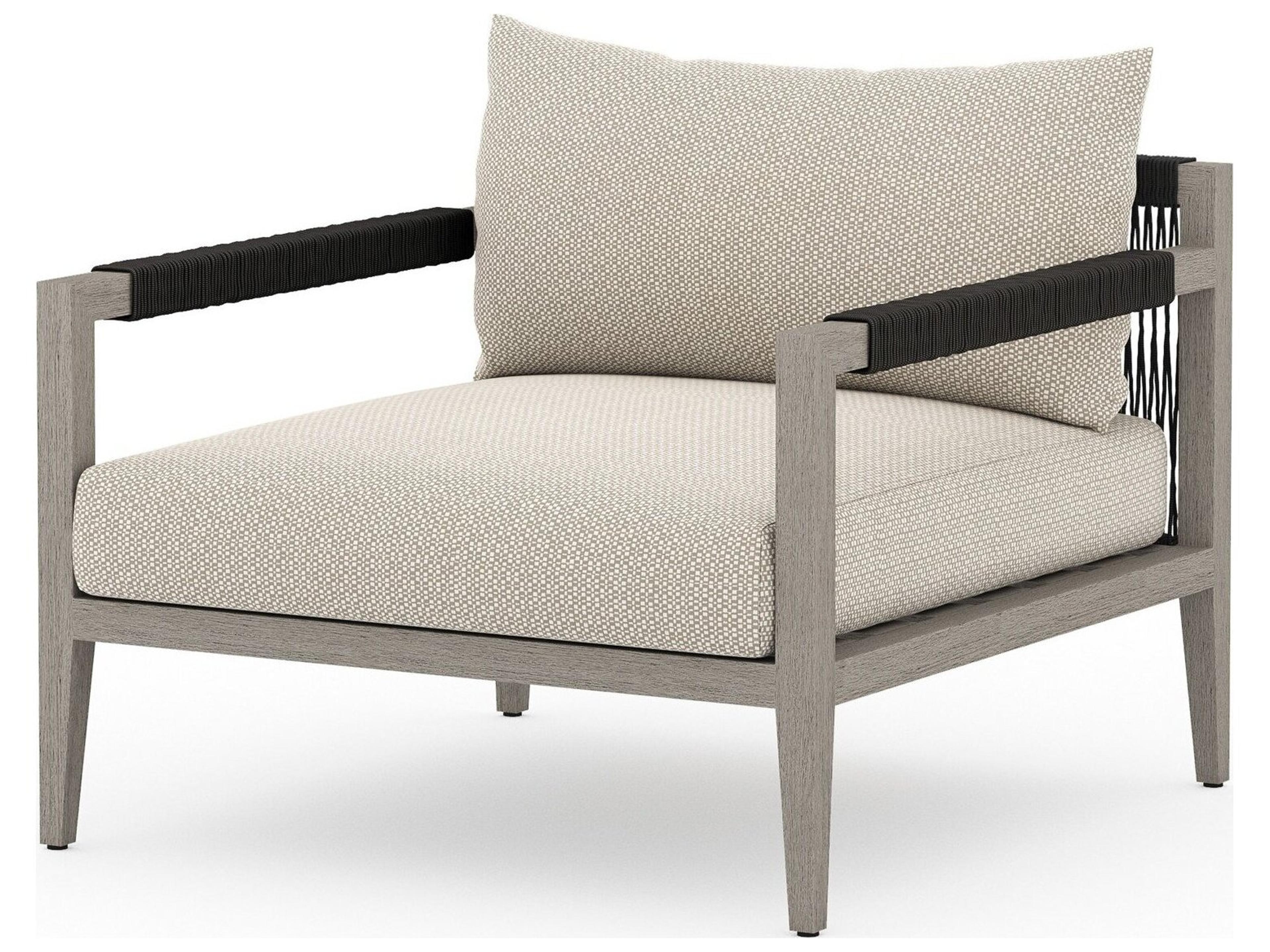 Solano Sherwood Weathered Grey Teak Cushion Lounge Chair in Faye Sand