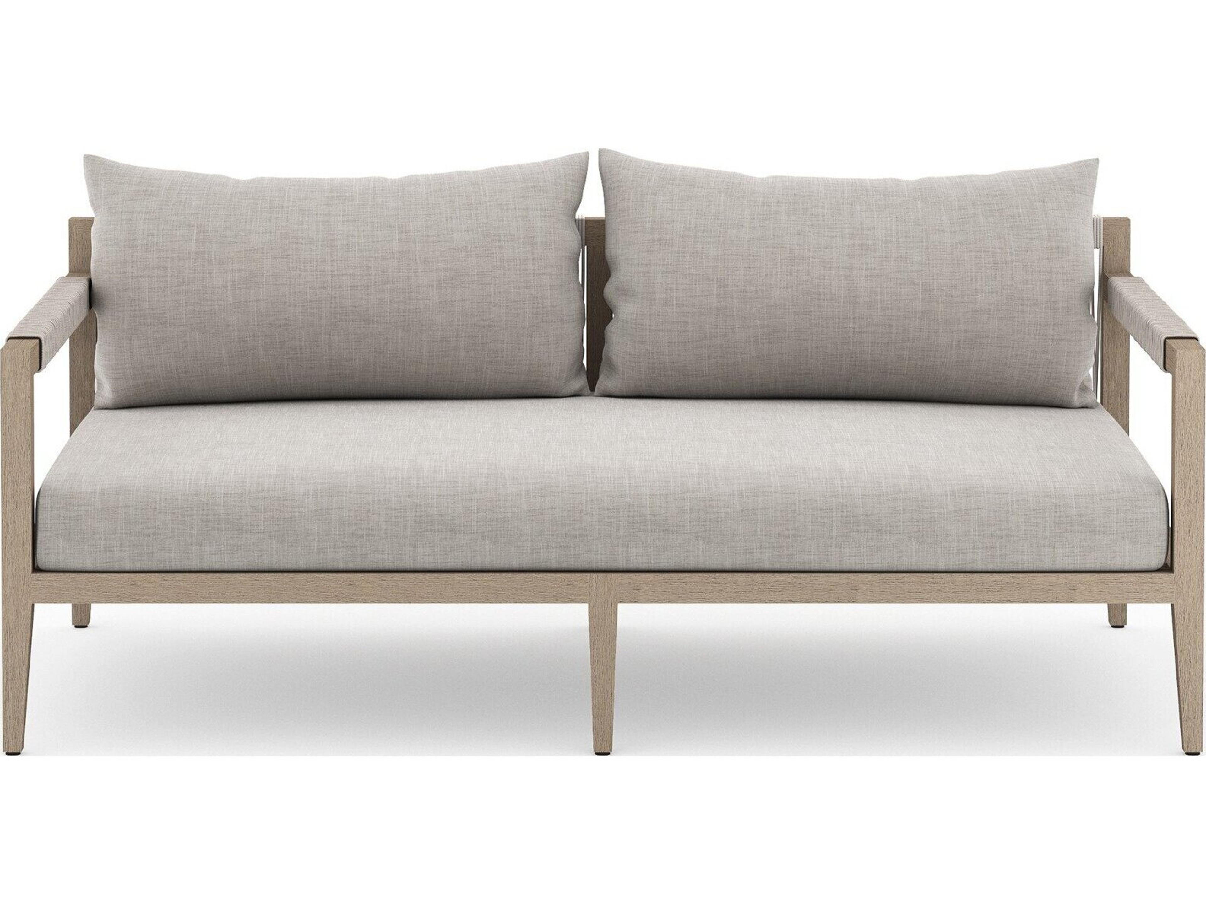 Luxecor Globetrotter Outdoor Sherwood Washed Brown Teak Cushion 63" Sofa in Stone Grey