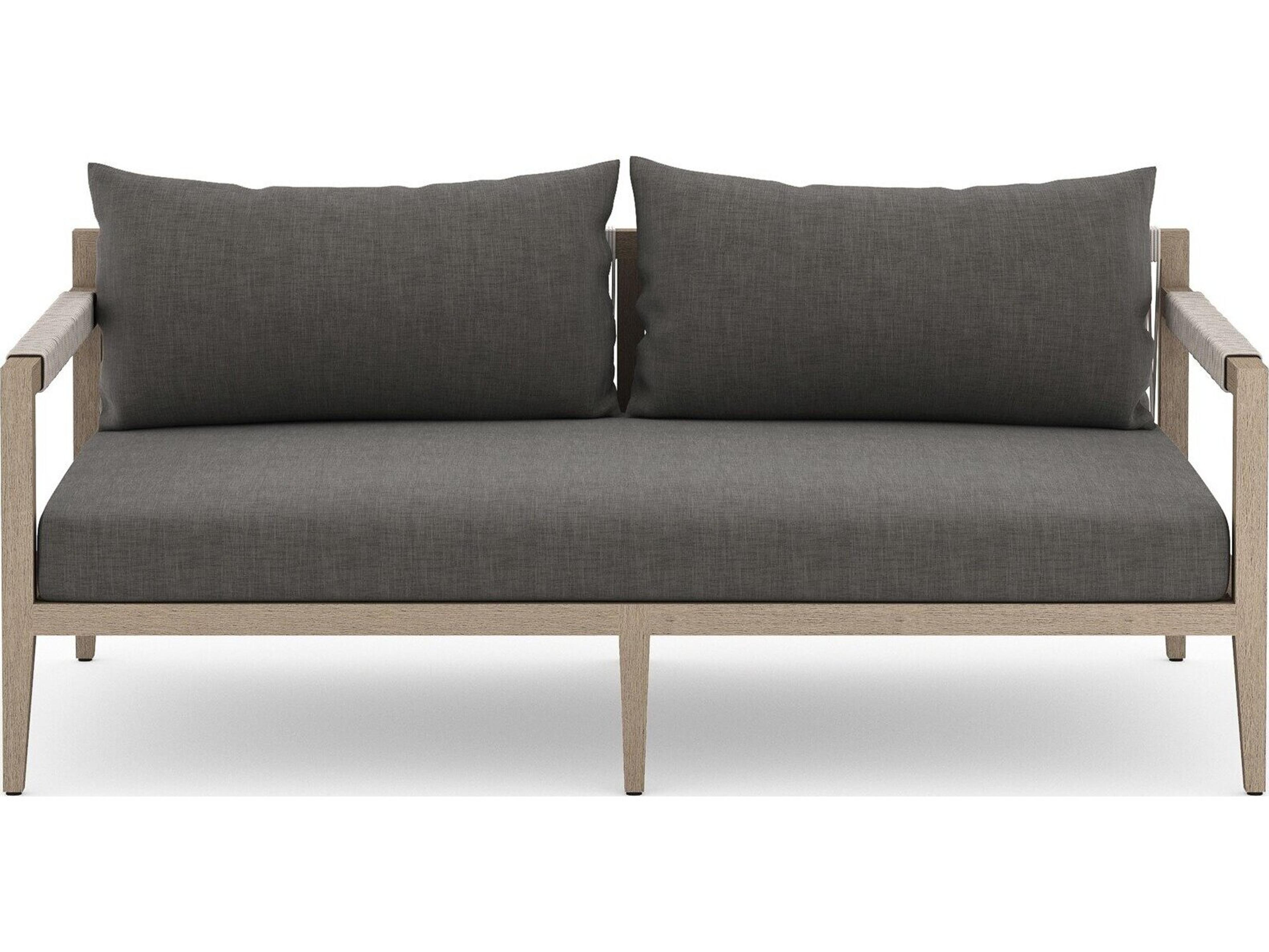 Luxecor Globetrotter Outdoor Sherwood Washed Brown Teak Cushion 63" Sofa in Charcoal