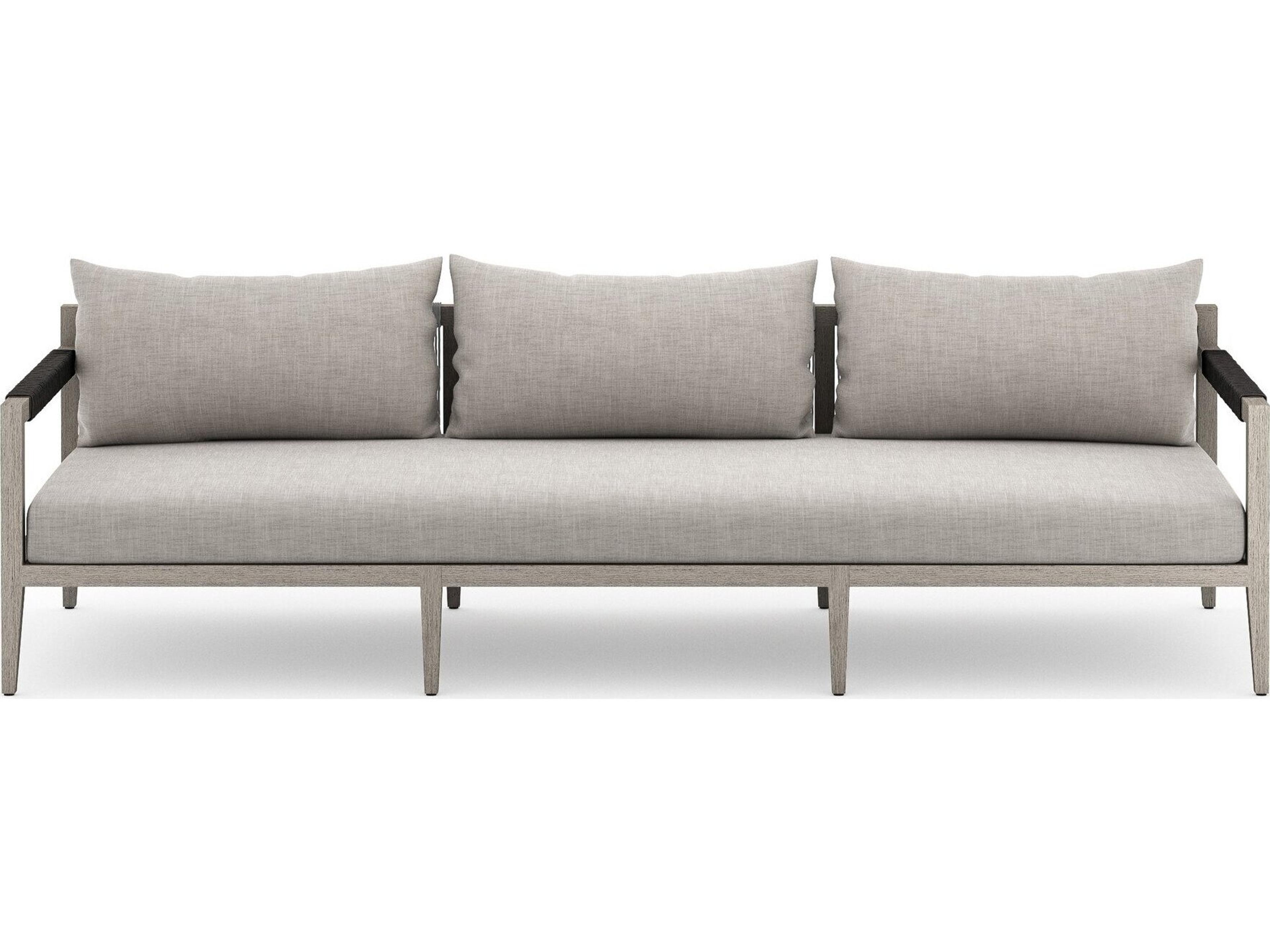 Luxecor Globetrotter Outdoor Sherwood Weathered Grey Teak Cushion 93" Sofa in Stone