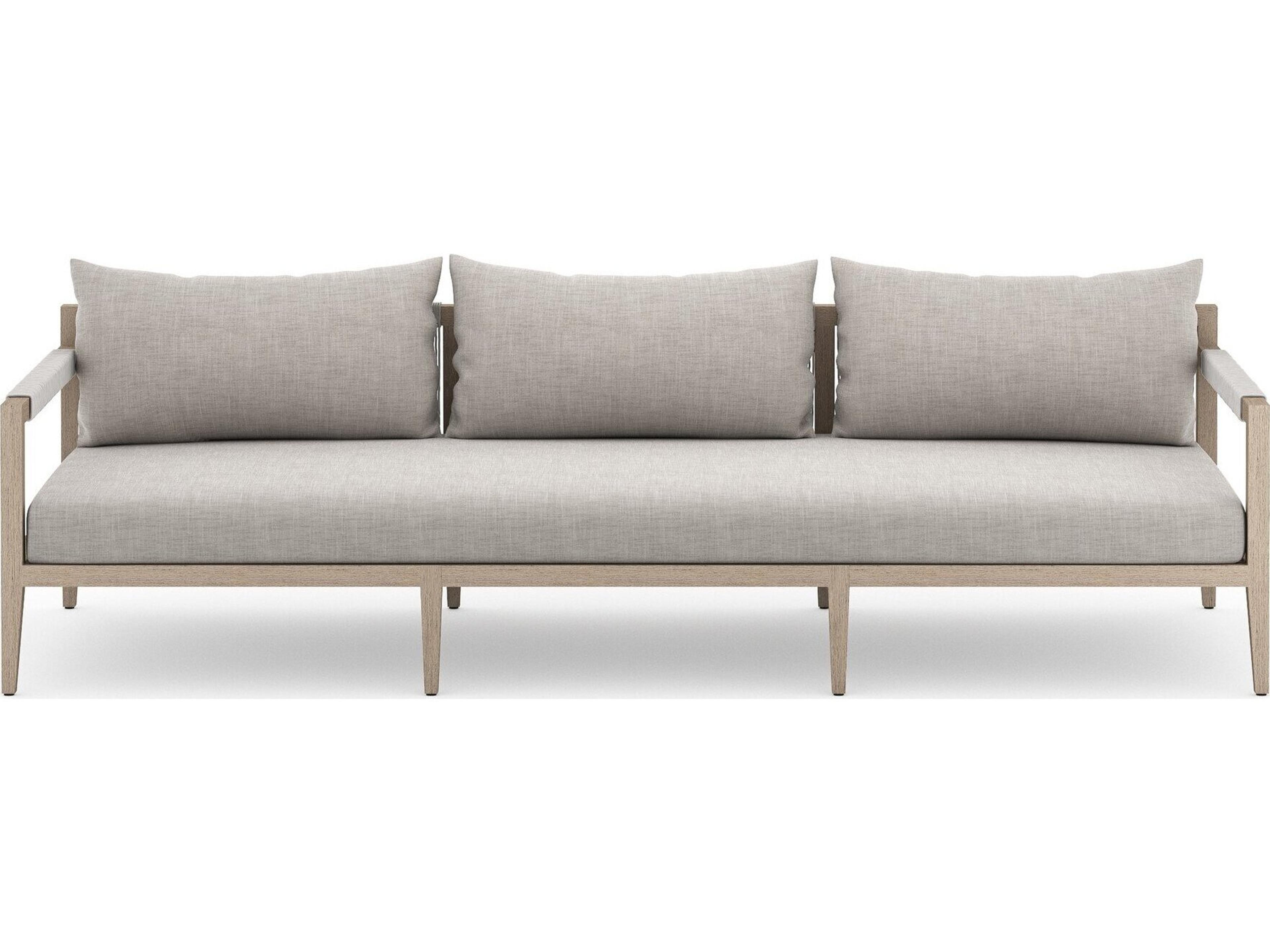 Luxecor Globetrotter Outdoor Sherwood Washed Brown Teak Cushion 93" Sofa in Stone Grey