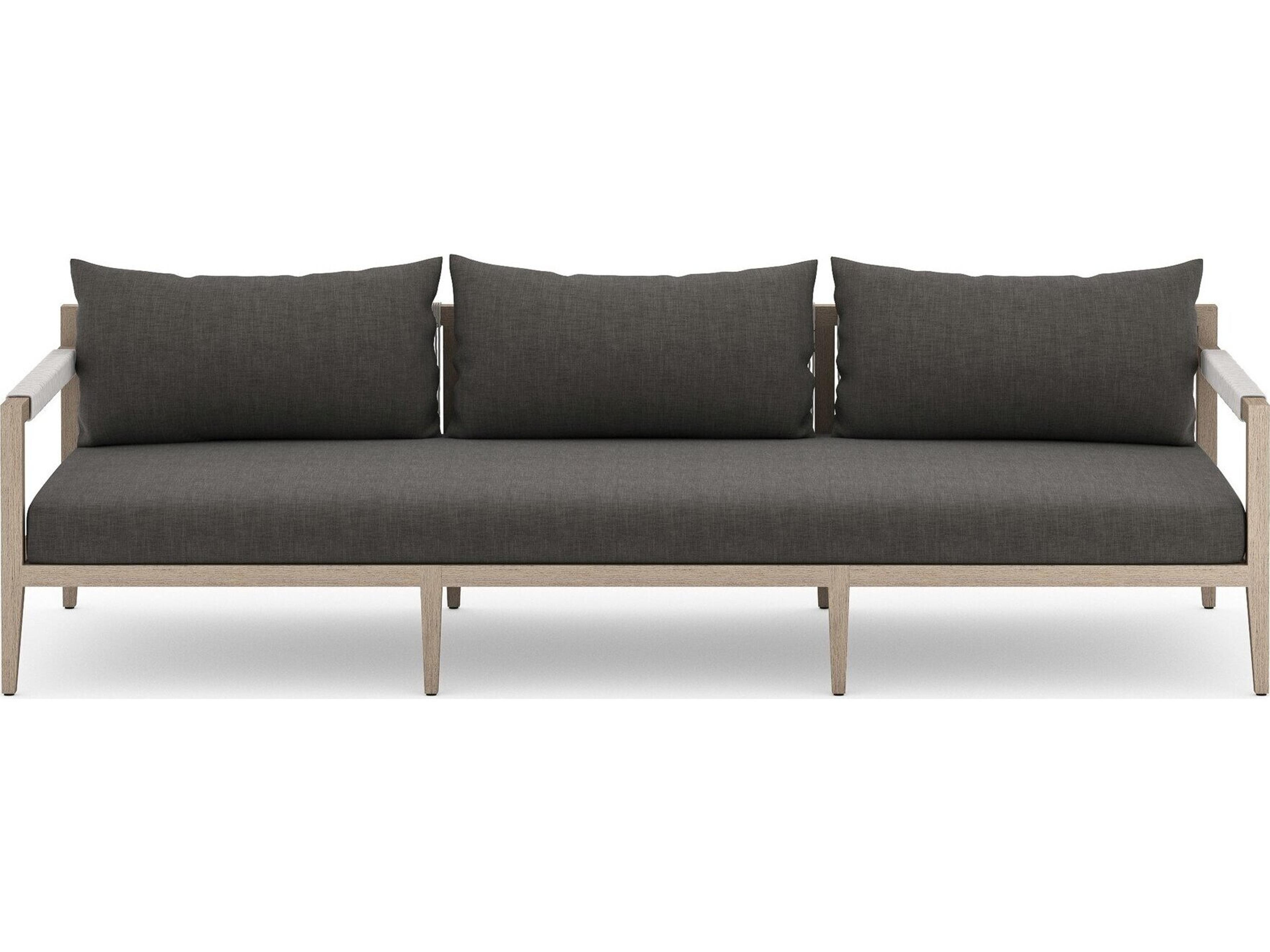 Luxecor Globetrotter Outdoor Sherwood Washed Brown Teak Cushion 93" Sofa in Charcoal