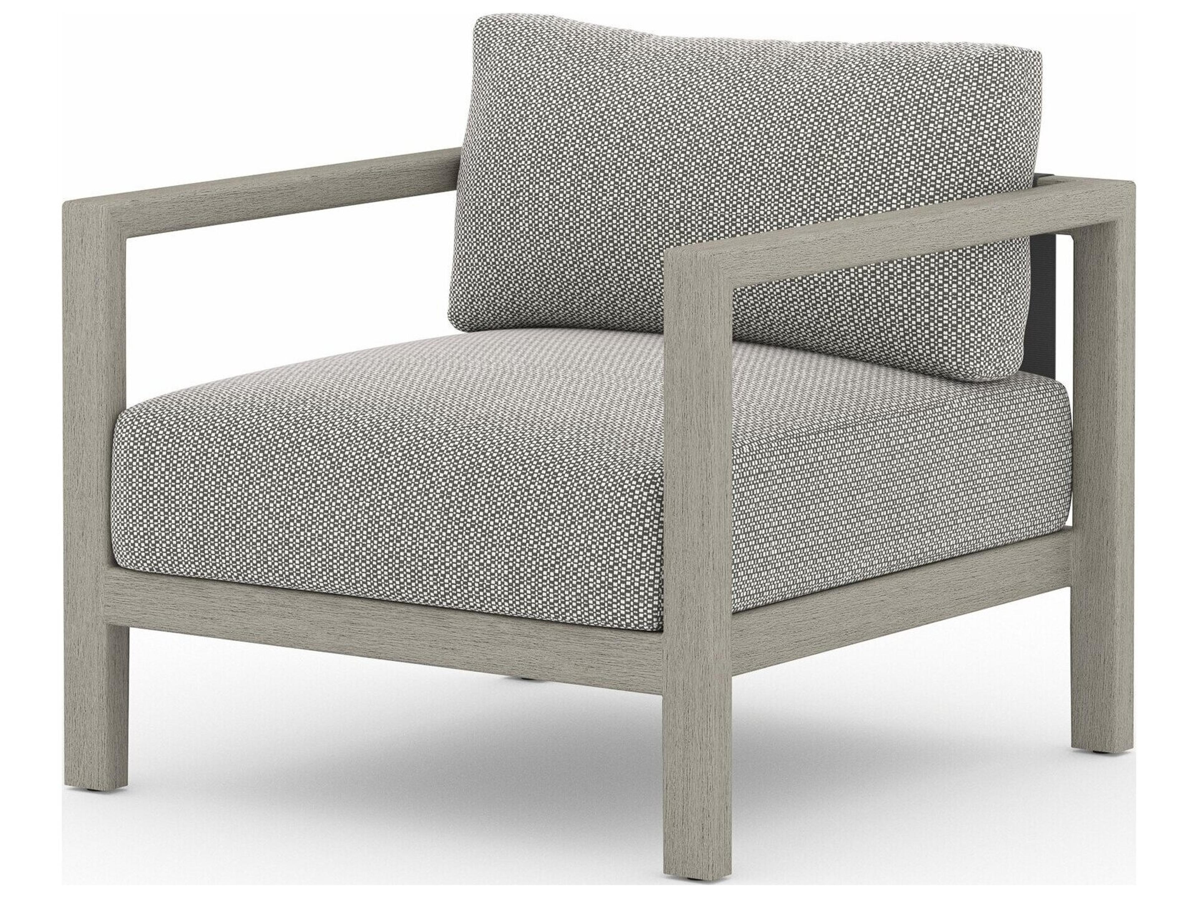 Four Hands Outdoor Solano Sonoma Weathered Grey Teak Cushion Lounge Chair in Faye Ash