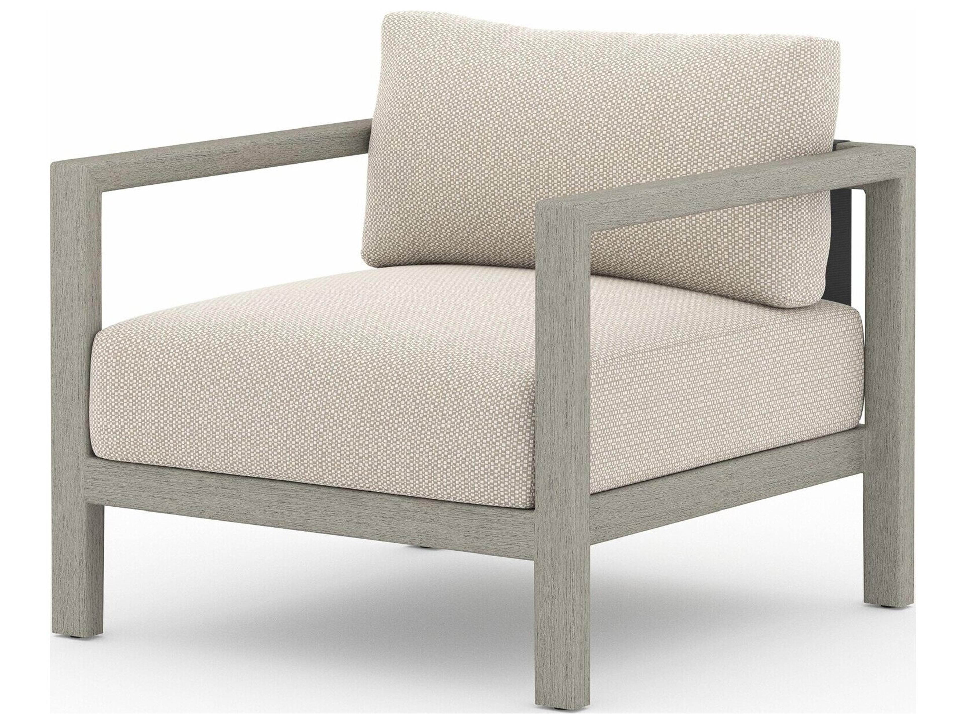 Four Hands Outdoor Solano Sonoma Weathered Grey Teak Cushion Lounge Chair in Faye Sand