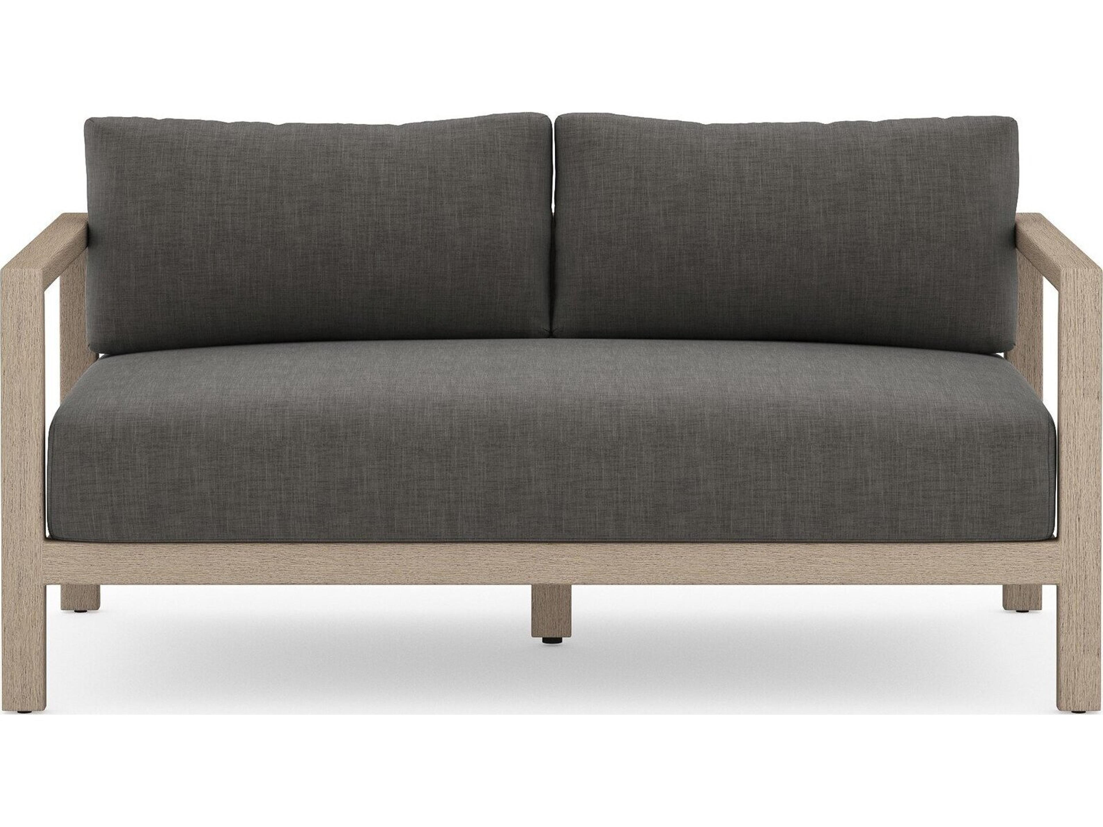 Luxecor Globetrotter Outdoor Sonoma Washed Brown Teak Cushion 60" Sofa in Charcoal