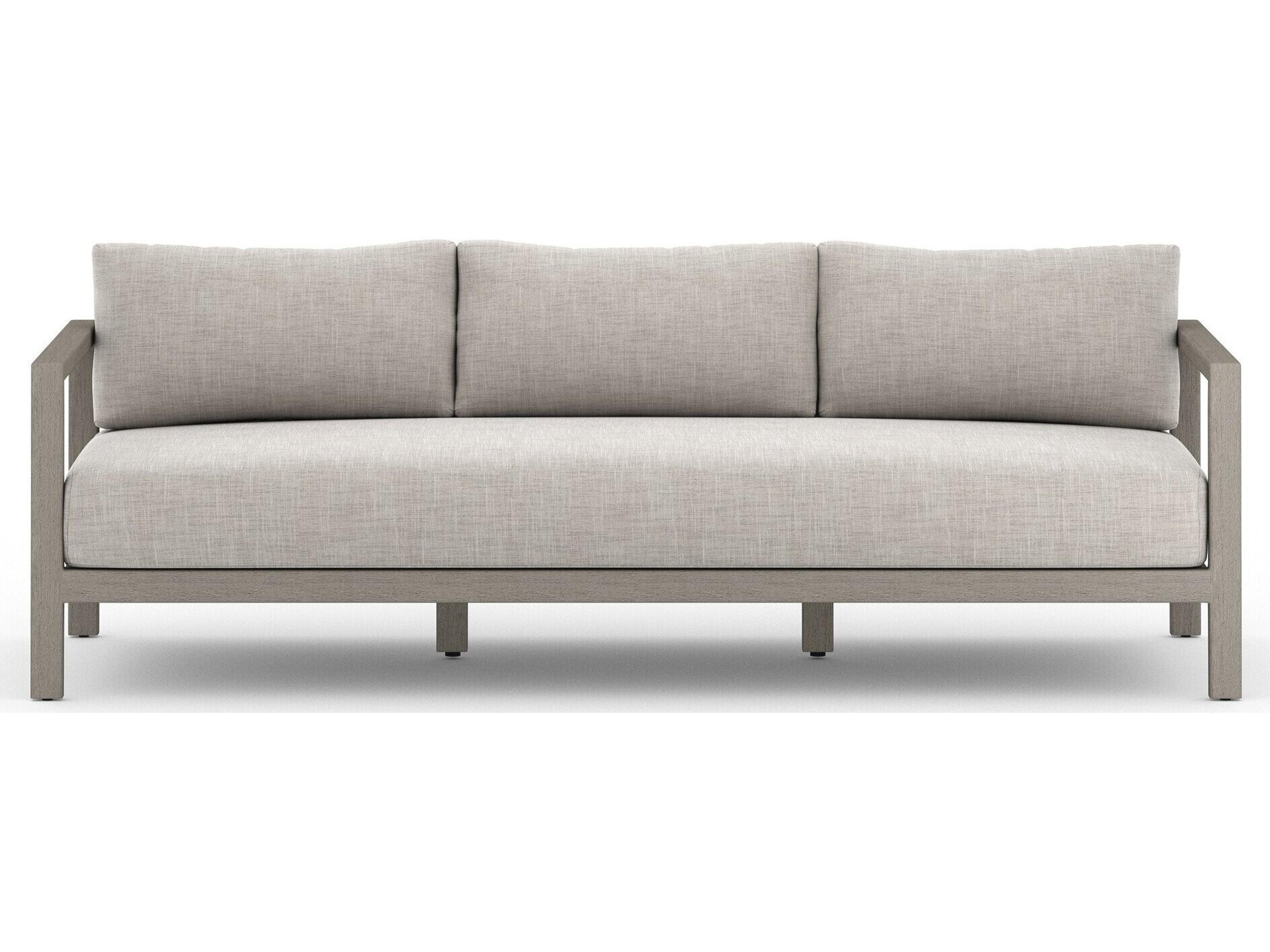 Luxecor Globetrotter Outdoor Sonoma Weathered Grey Teak Cushion 88" Sofa in Stone