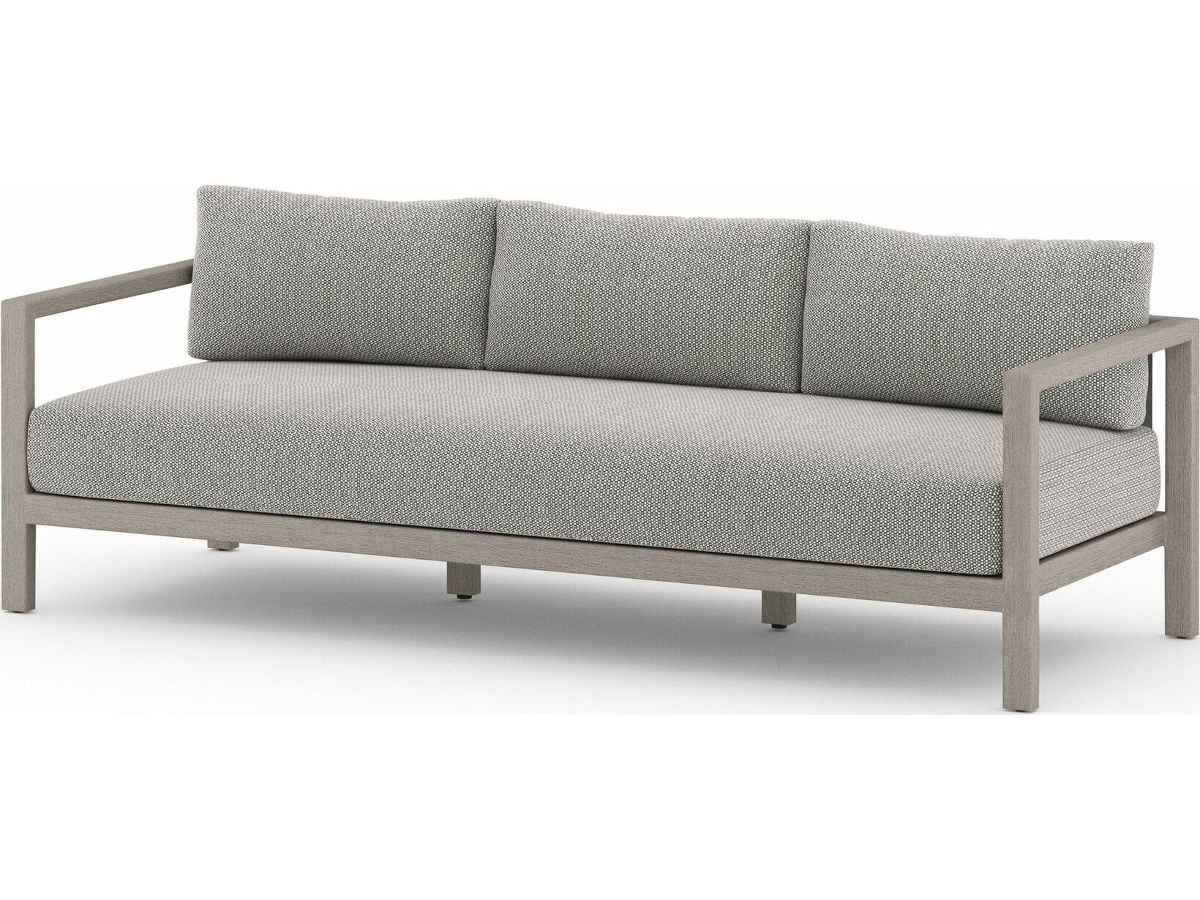 Four Hands Outdoor Solano Sonoma Weathered Grey Teak Cushion 88" Sofa in Faye Ash