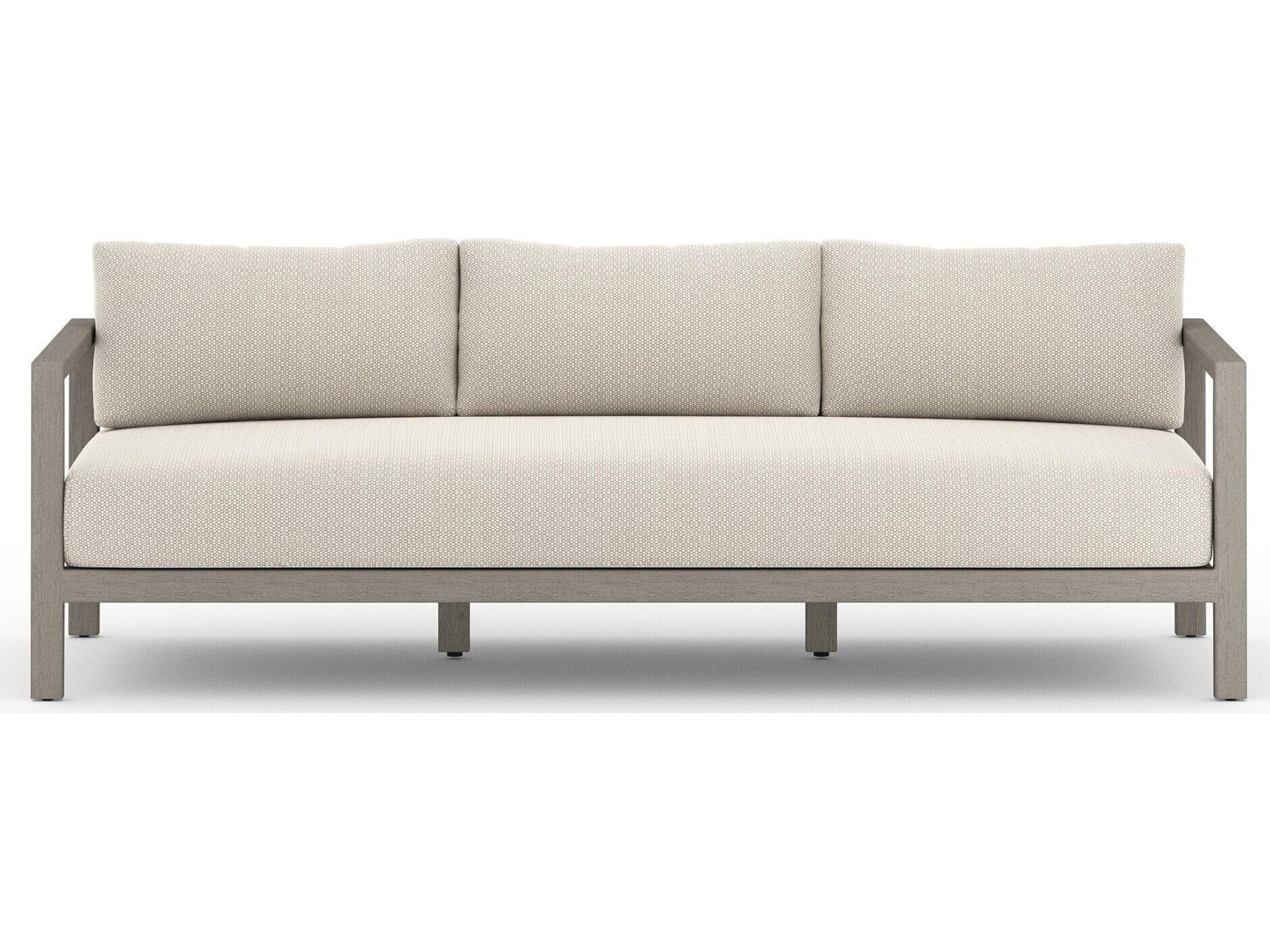 Luxecor Globetrotter Outdoor Sonoma Weathered Grey Teak Cushion 88" Sofa in Faye Sand