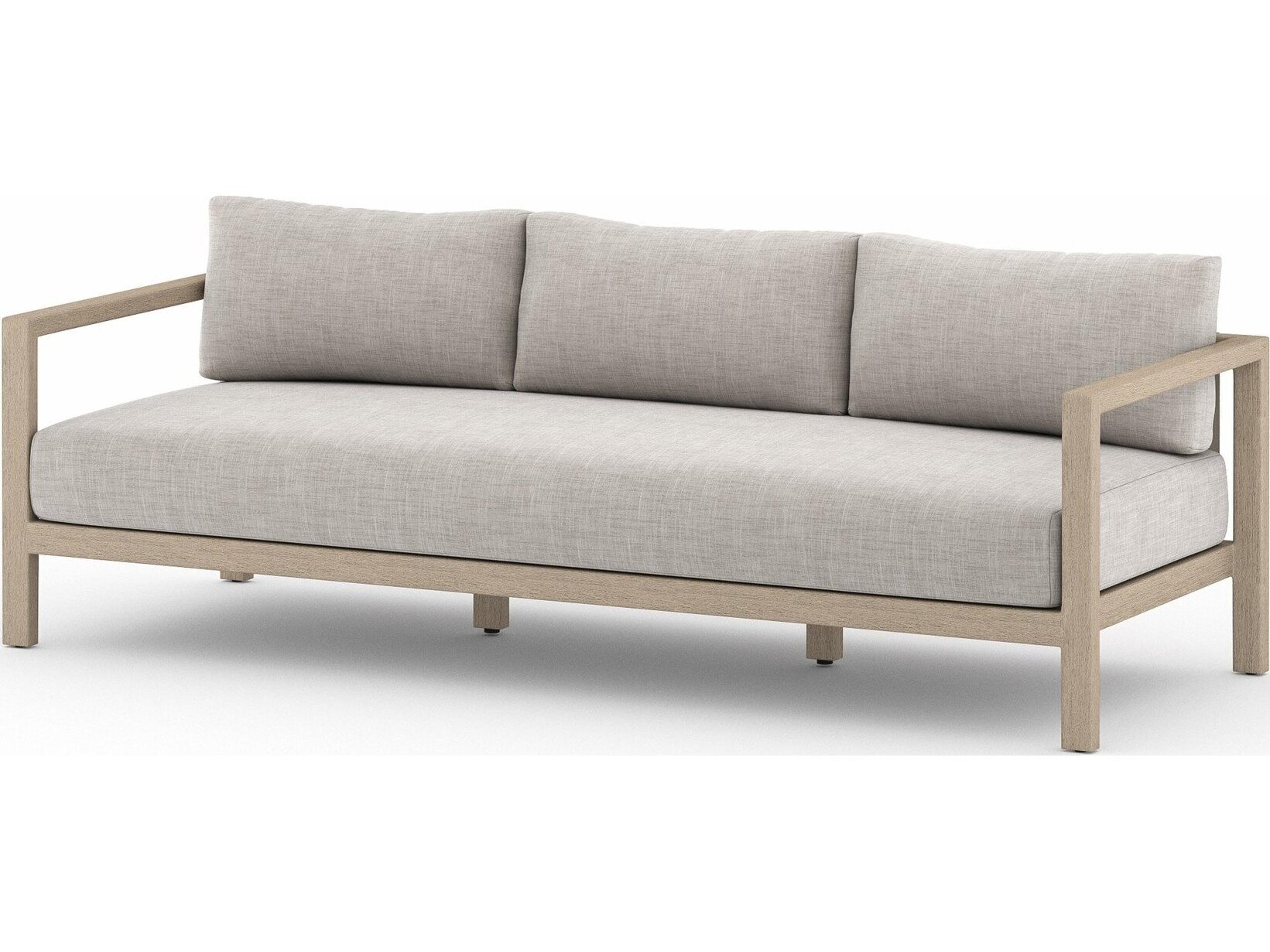 Four Hands Outdoor Solano Sonoma Washed Brown Teak Cushion 88" Sofa in Stone Grey