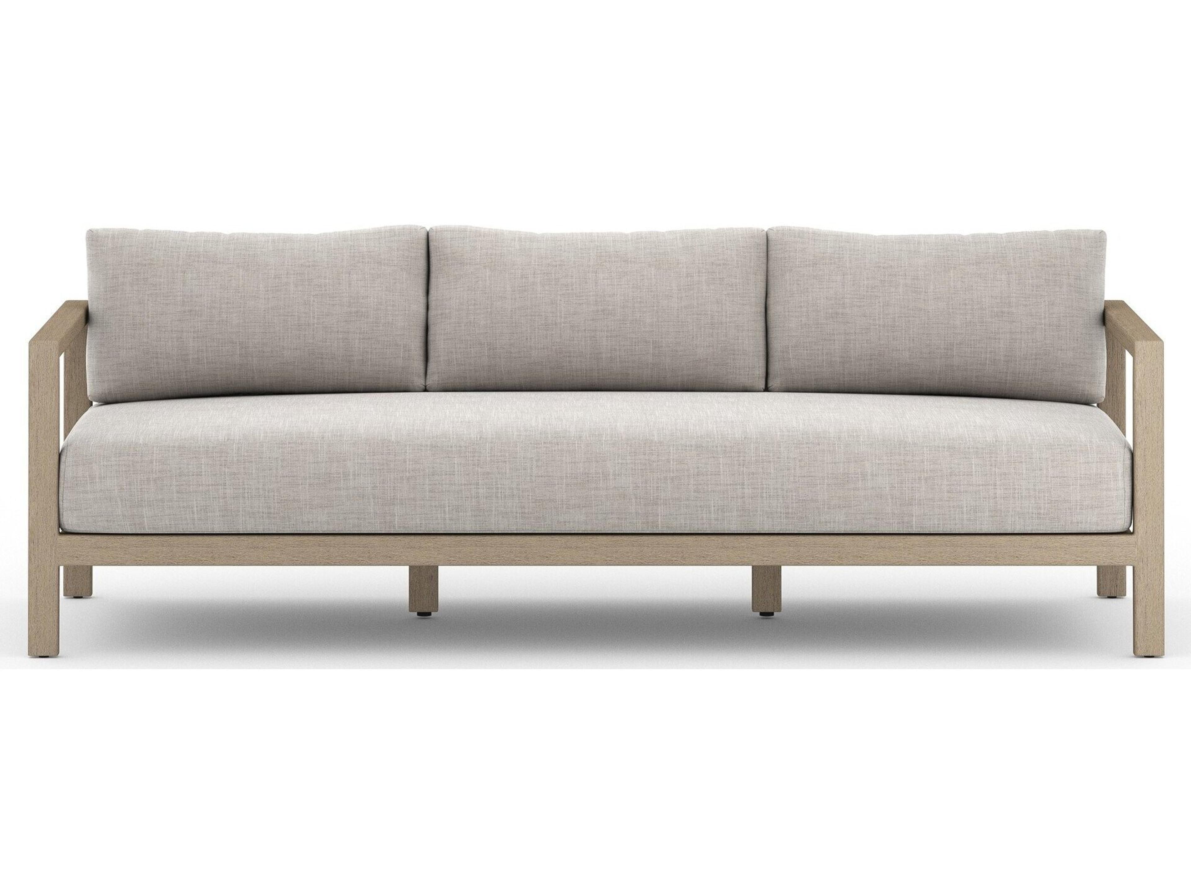 Luxecor Globetrotter Outdoor Sonoma Washed Brown Teak Cushion 88" Sofa in Stone Grey