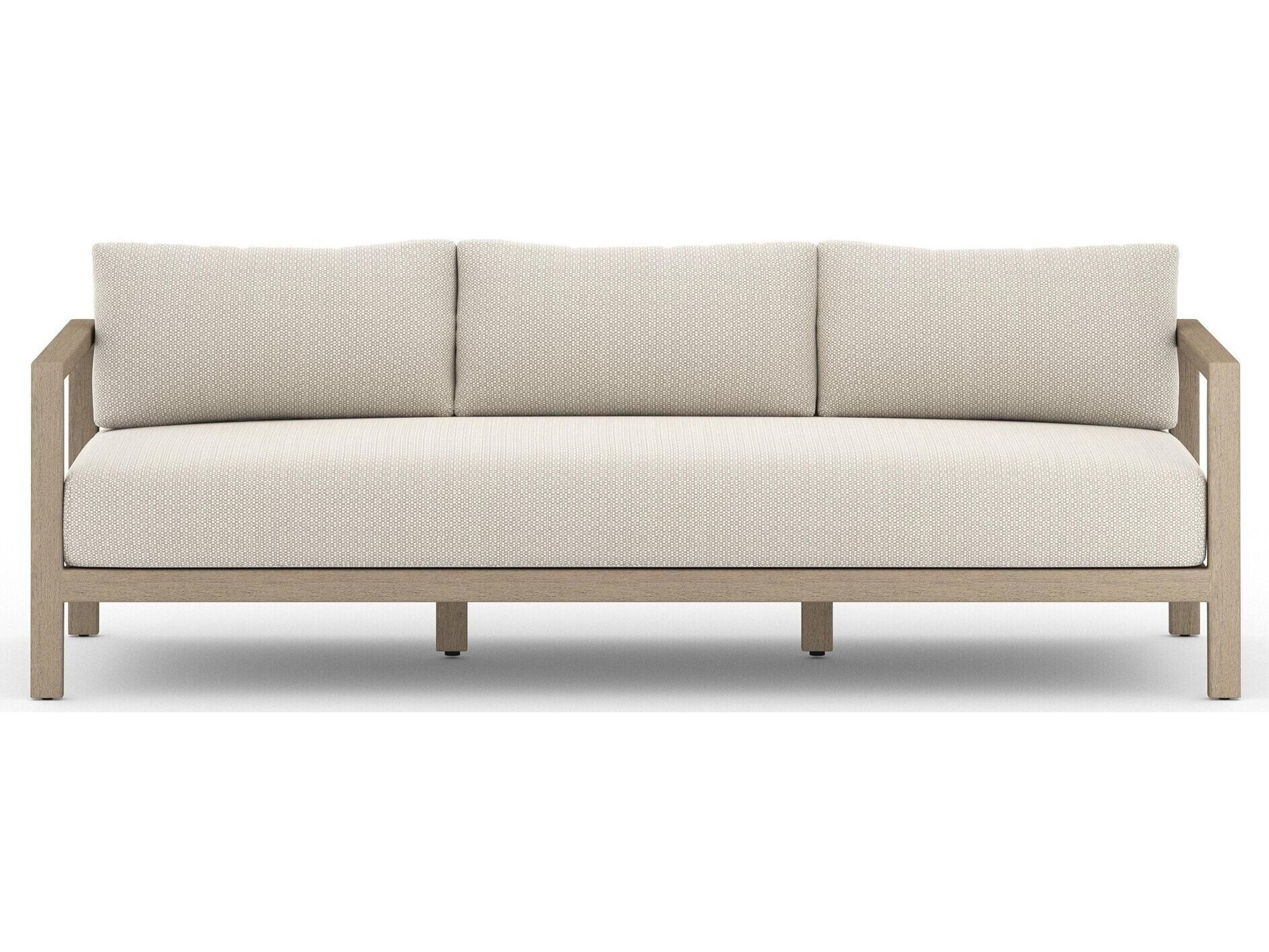 Luxecor Globetrotter Outdoor Sonoma Washed Brown Teak Cushion 88" Sofa in Faye Sand