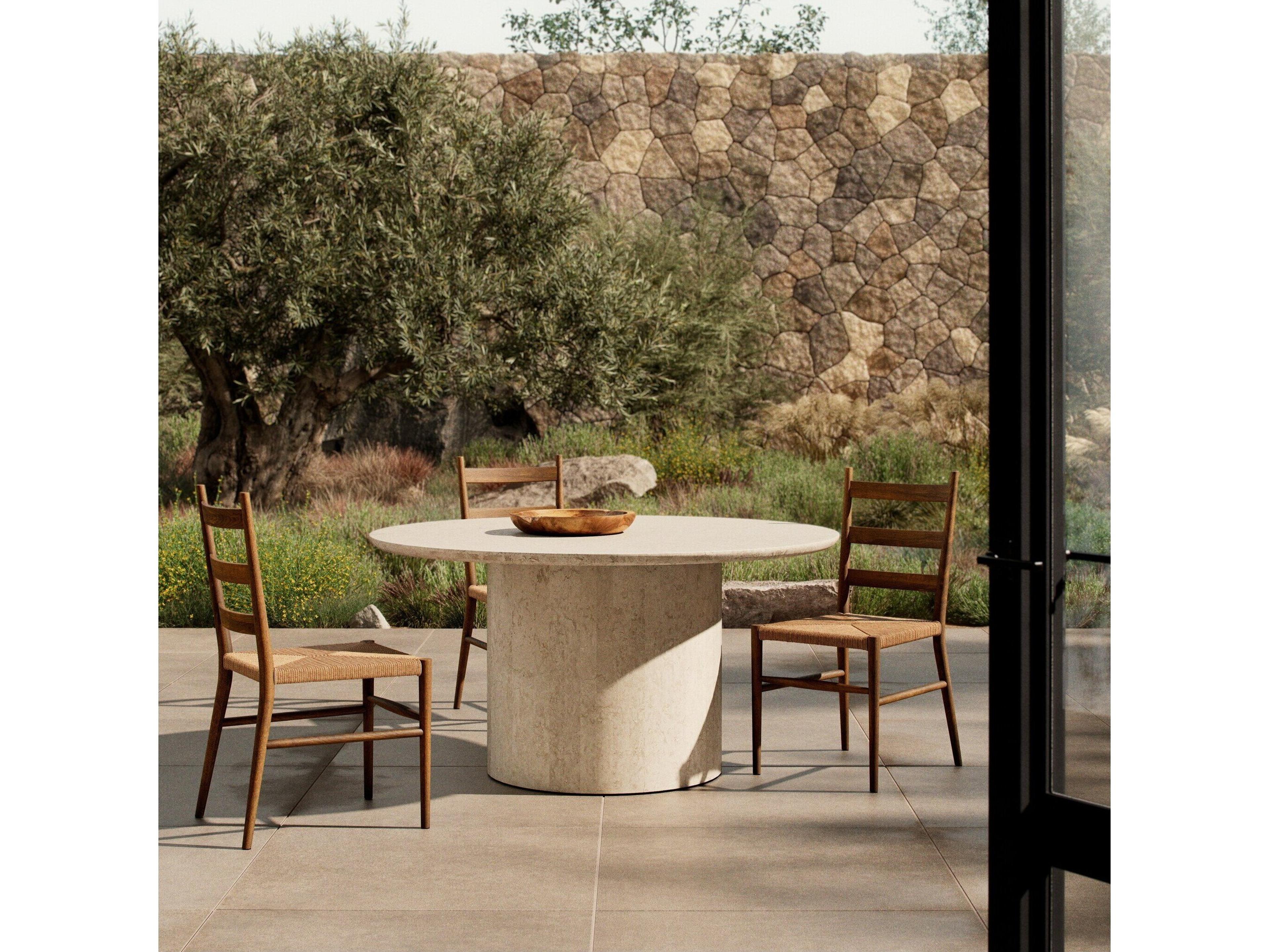 Four Hands Outdoor Rockwell Marble Teak Dining Set