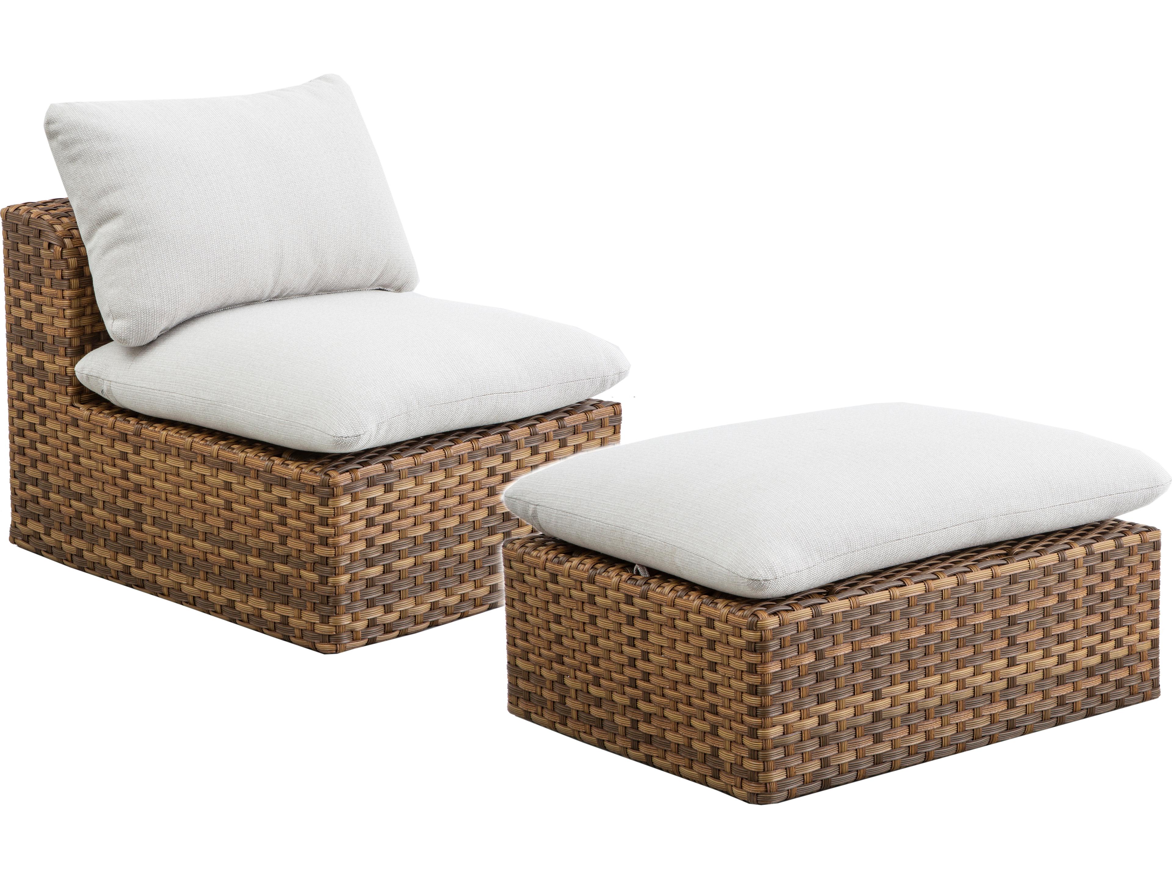 Drew and Jonathan Home Skyline Wicker Armless Outdoor Patio Club Chair with Ottoman Set