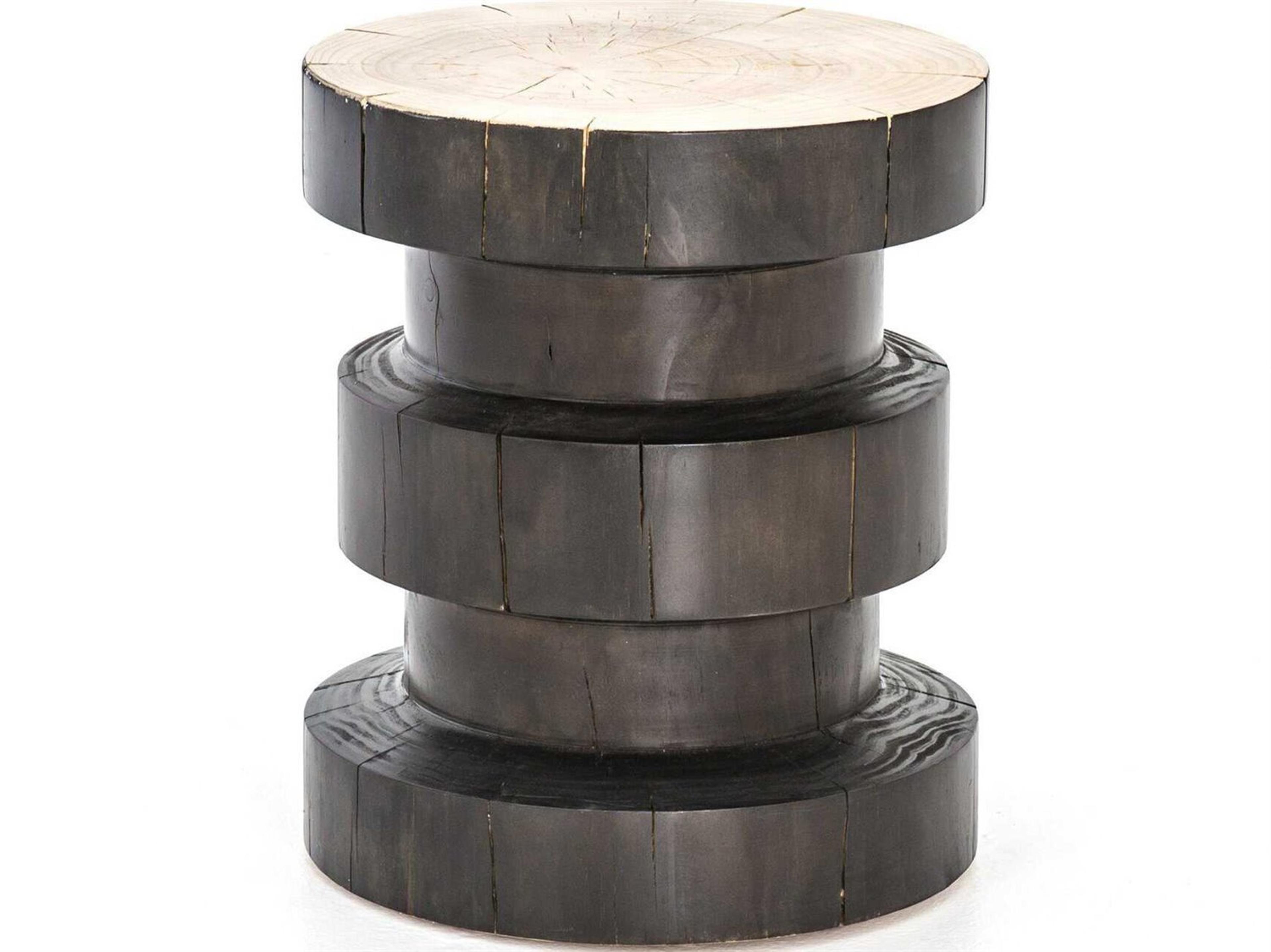 Four Hands Bishop Inez Round Wood Black Pine Natural End Table