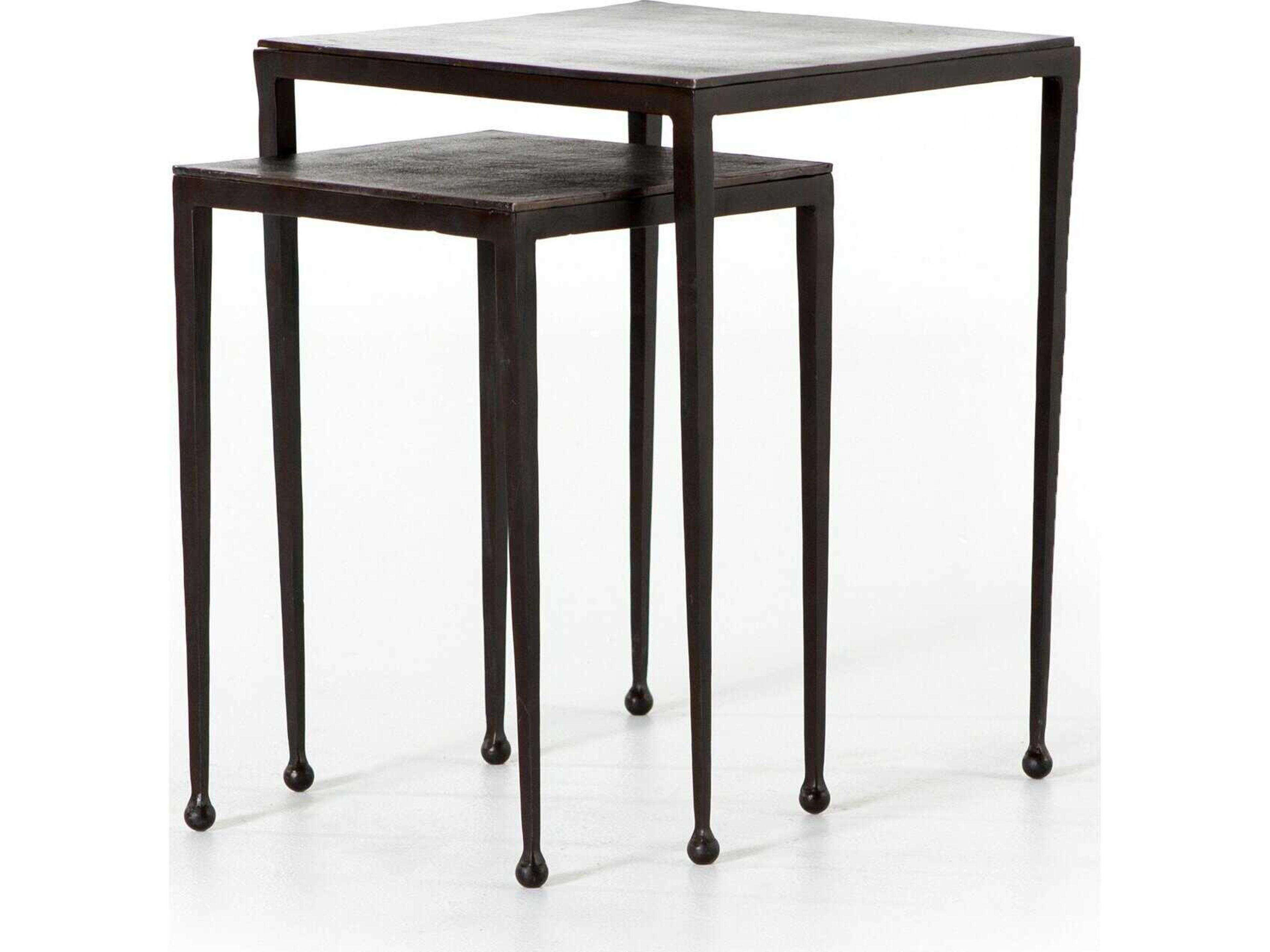 Four Hands Marlow Dalston Nesting Square Metal Antique Brown Rust End Tables