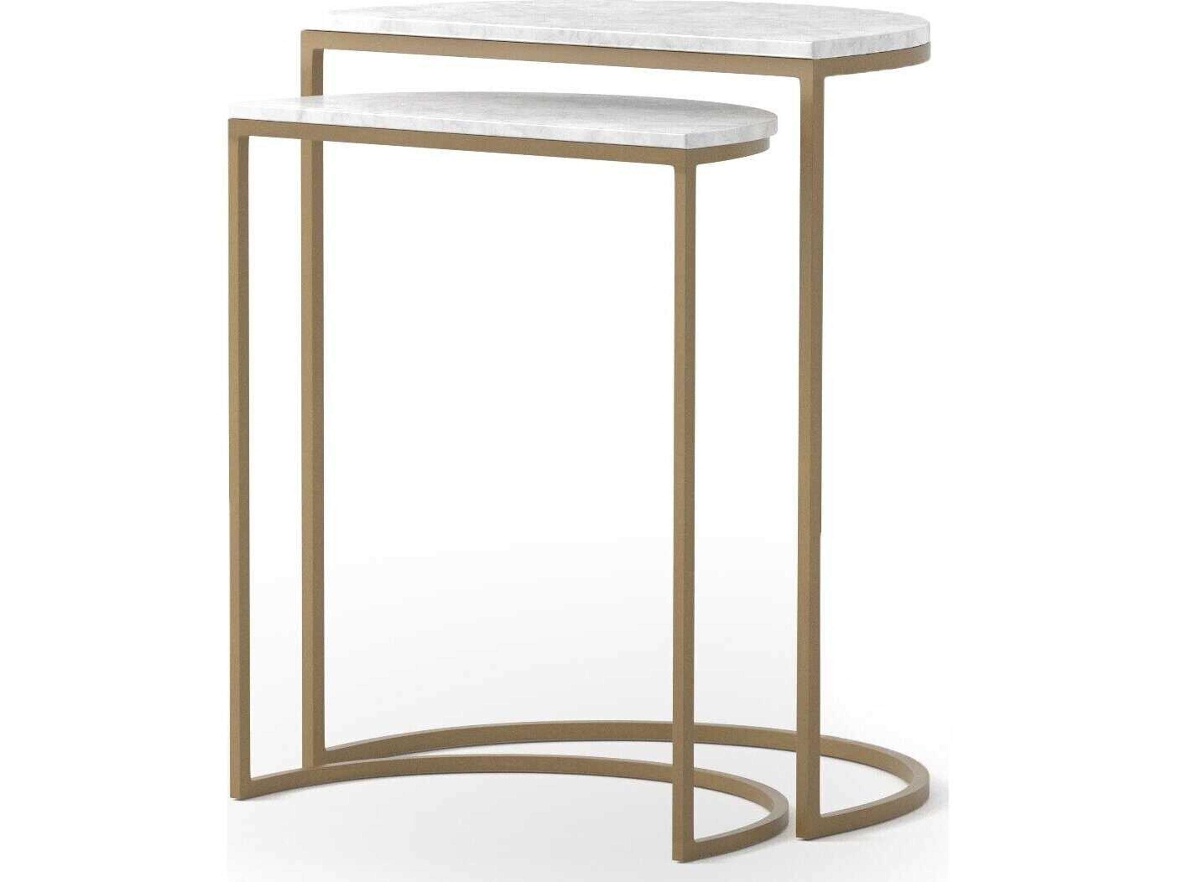 Four Hands Marlow Ane Nesting Iron Matte Brass Polished White Marble End Tables