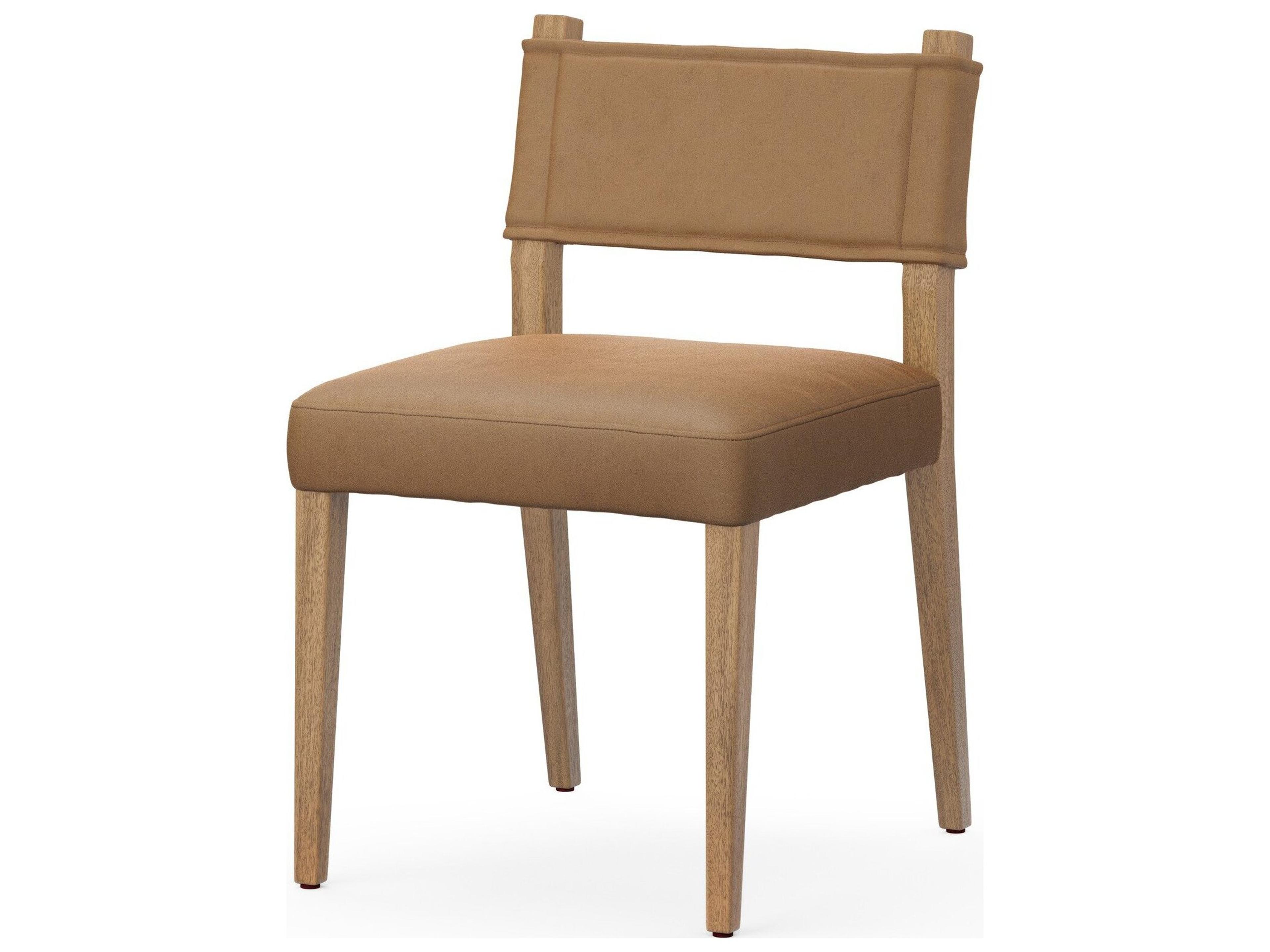 Four Hands Berman Parrawood Maestro Camel Leather Armless Dining Chair
