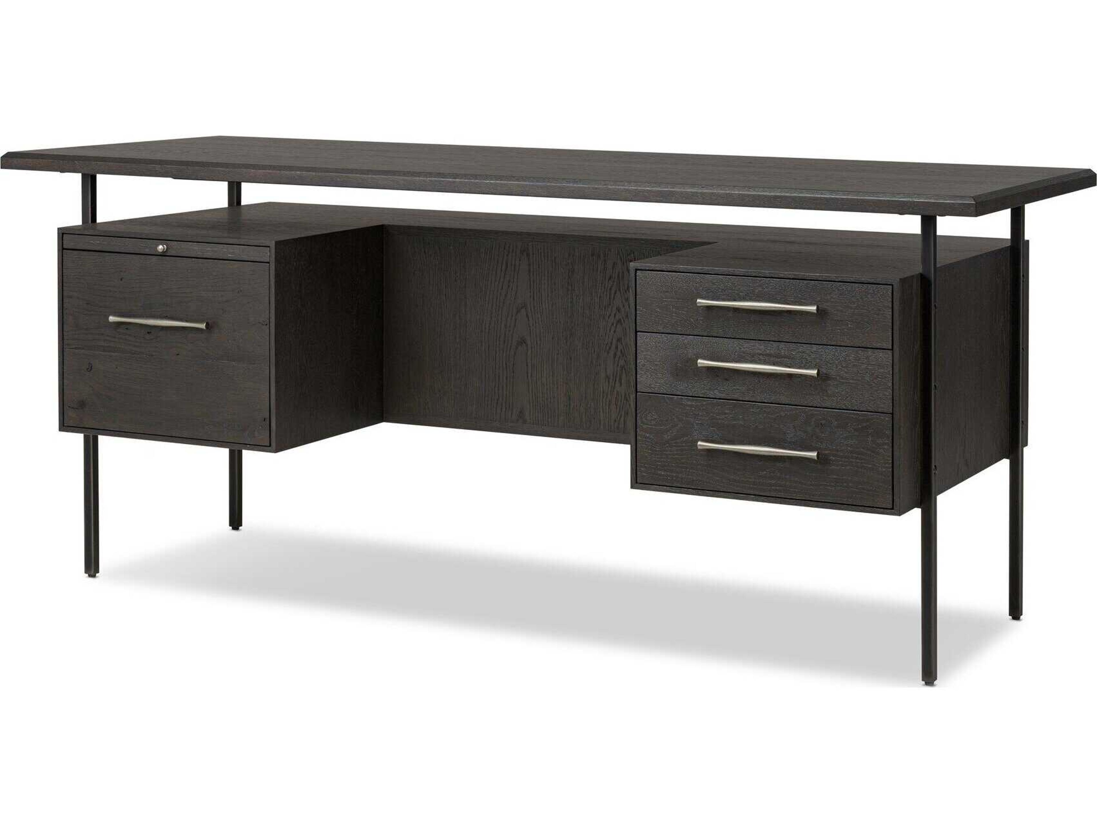 Four Hands Bina Lauren Charcoal Oak Resawn Veneer Oak Wood Desk