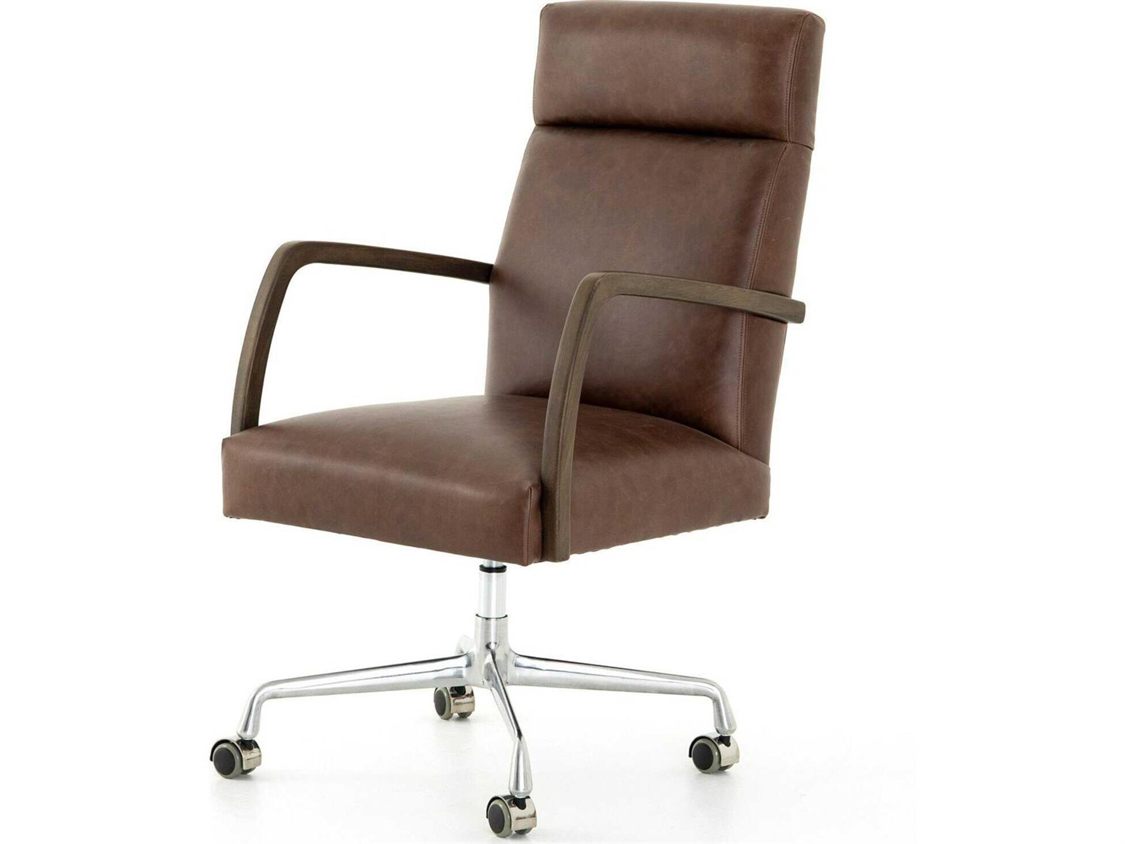 Four Hands Abbott Brown Leather Swivel Computer Office Chair