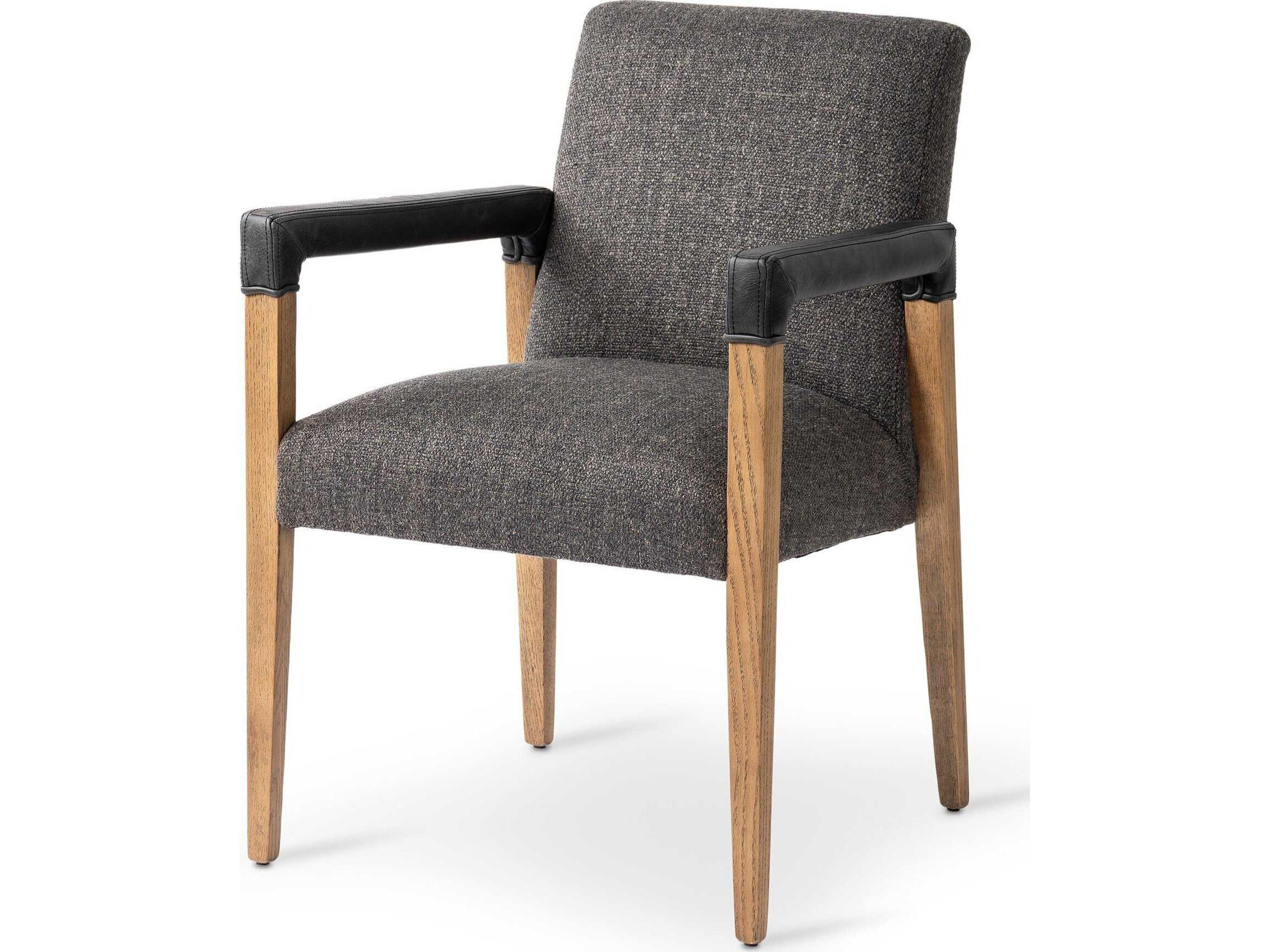 Four Hands Abbott Reuben Oak Wood Gray Upholstered Arm Dining Chair