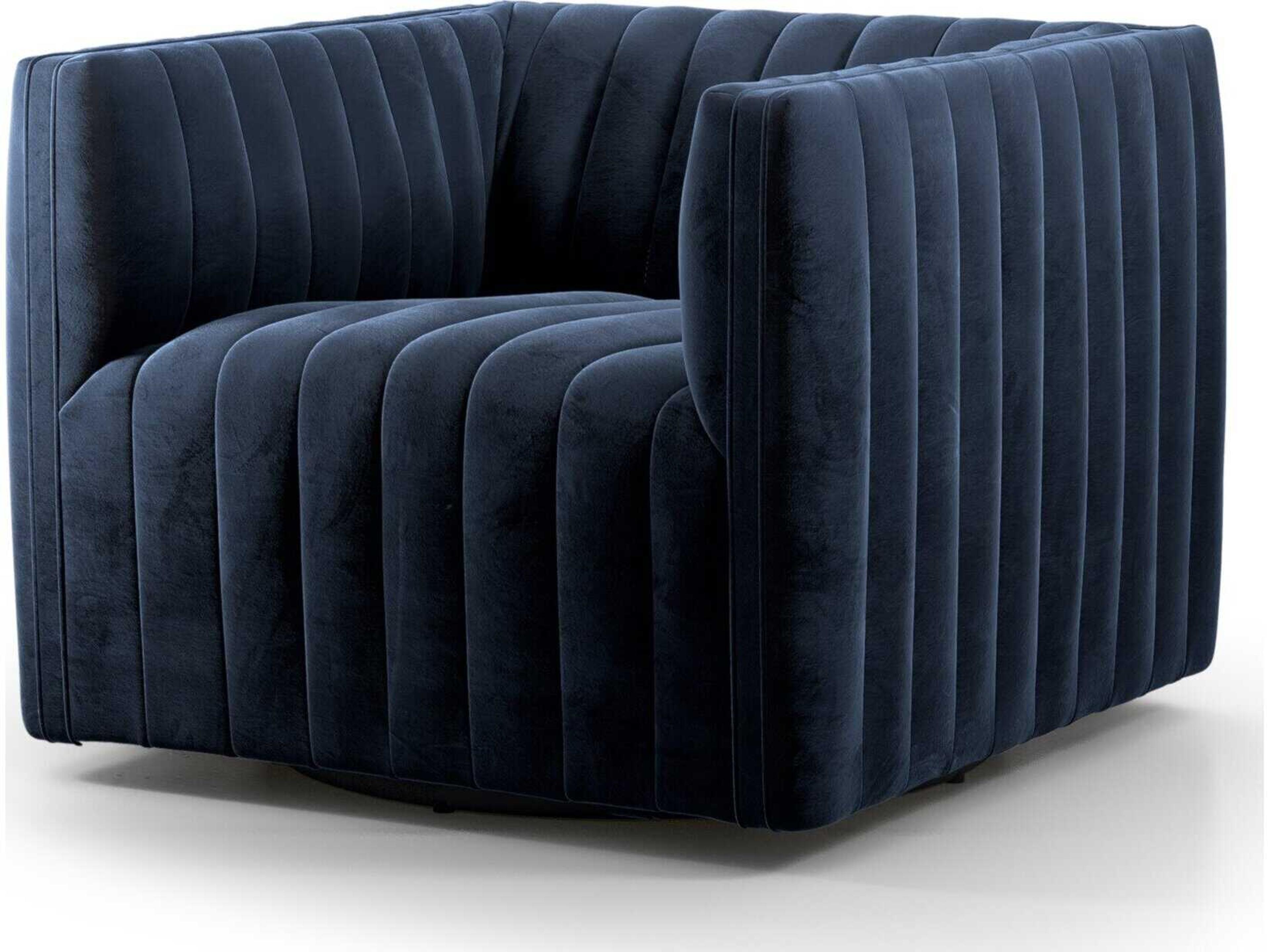 Four Hands Grayson Augustine Swivel Blue Fabric Accent Chair