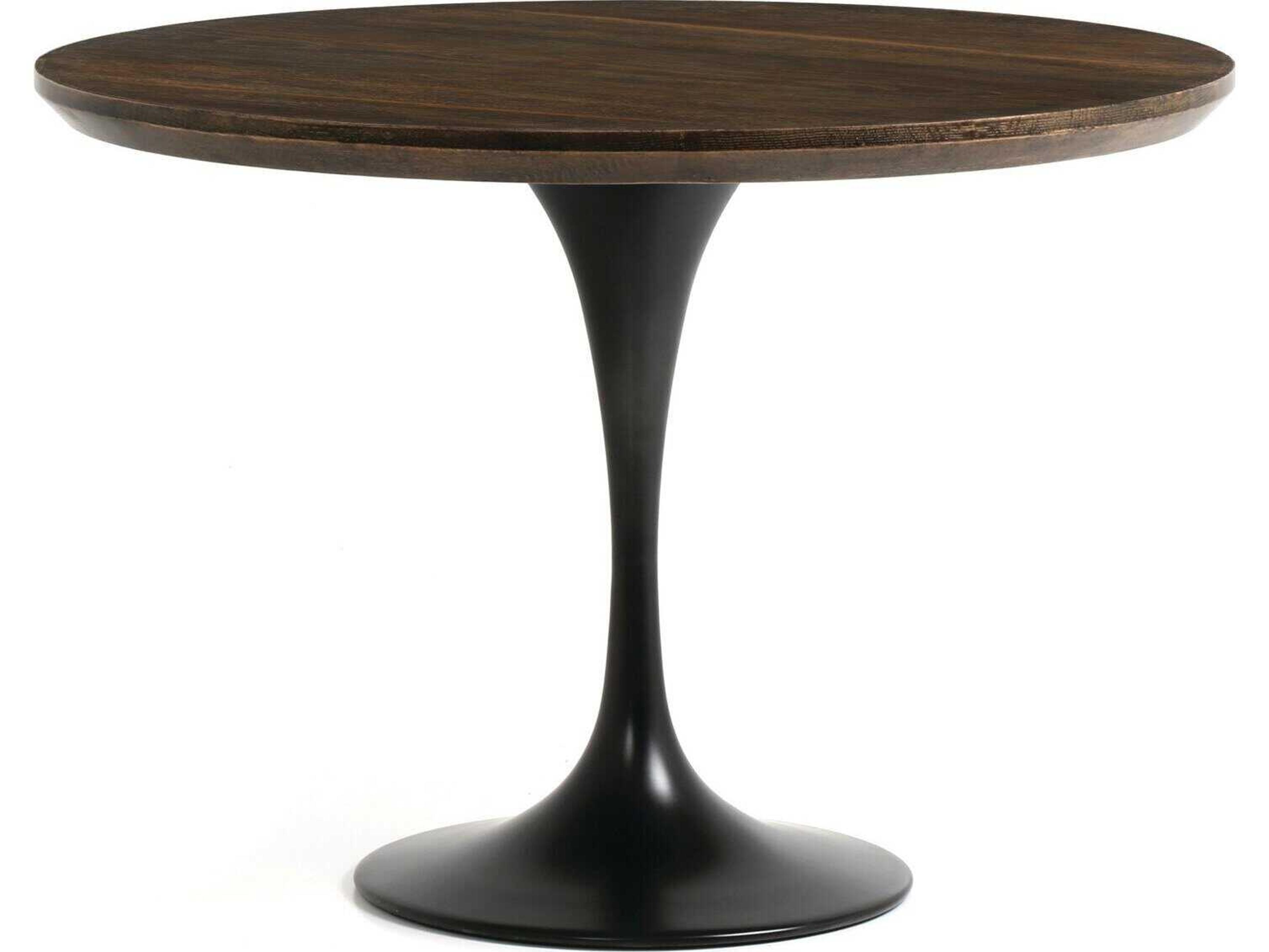Four Hands Hughes Powell Round Wood Dark Rustic Black English Brown Oak Veneer Dining Table