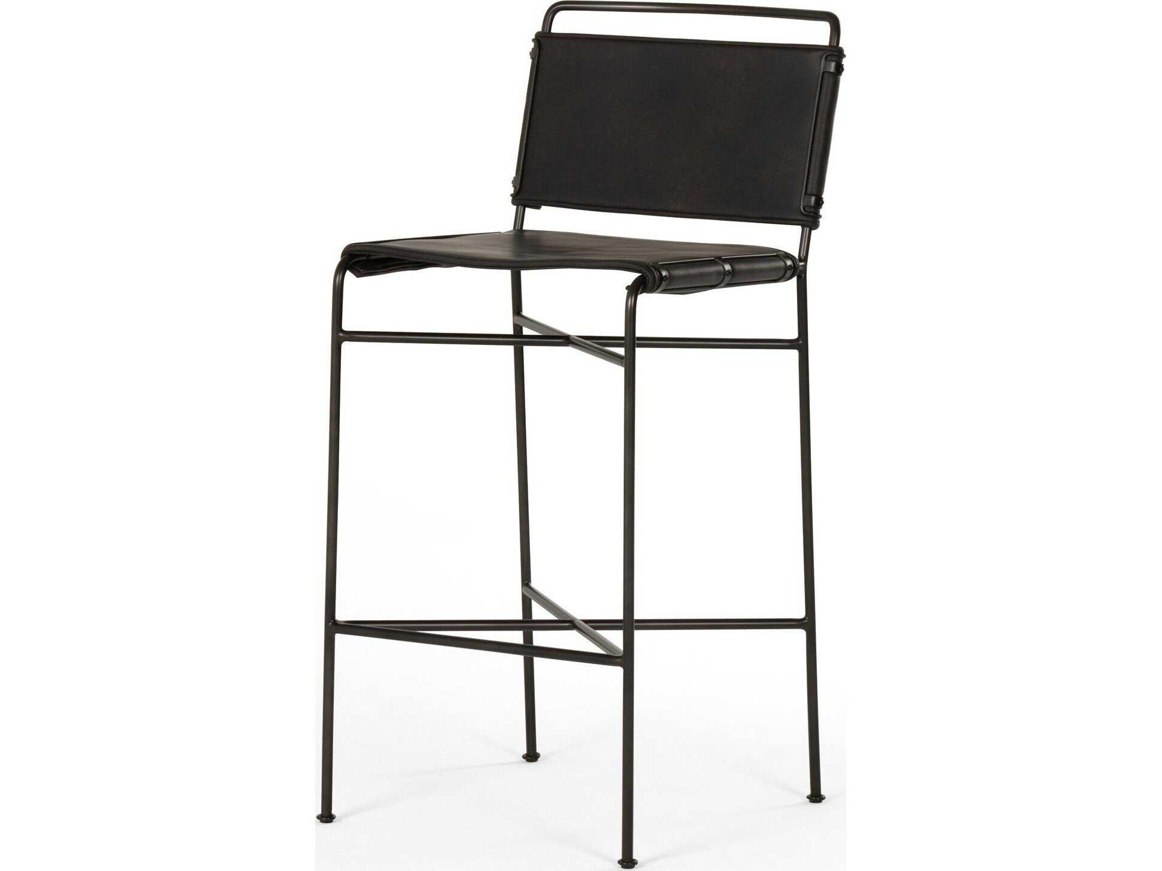 Four Hands Irondale Wharton Distressed Black Waxed Bar Stool