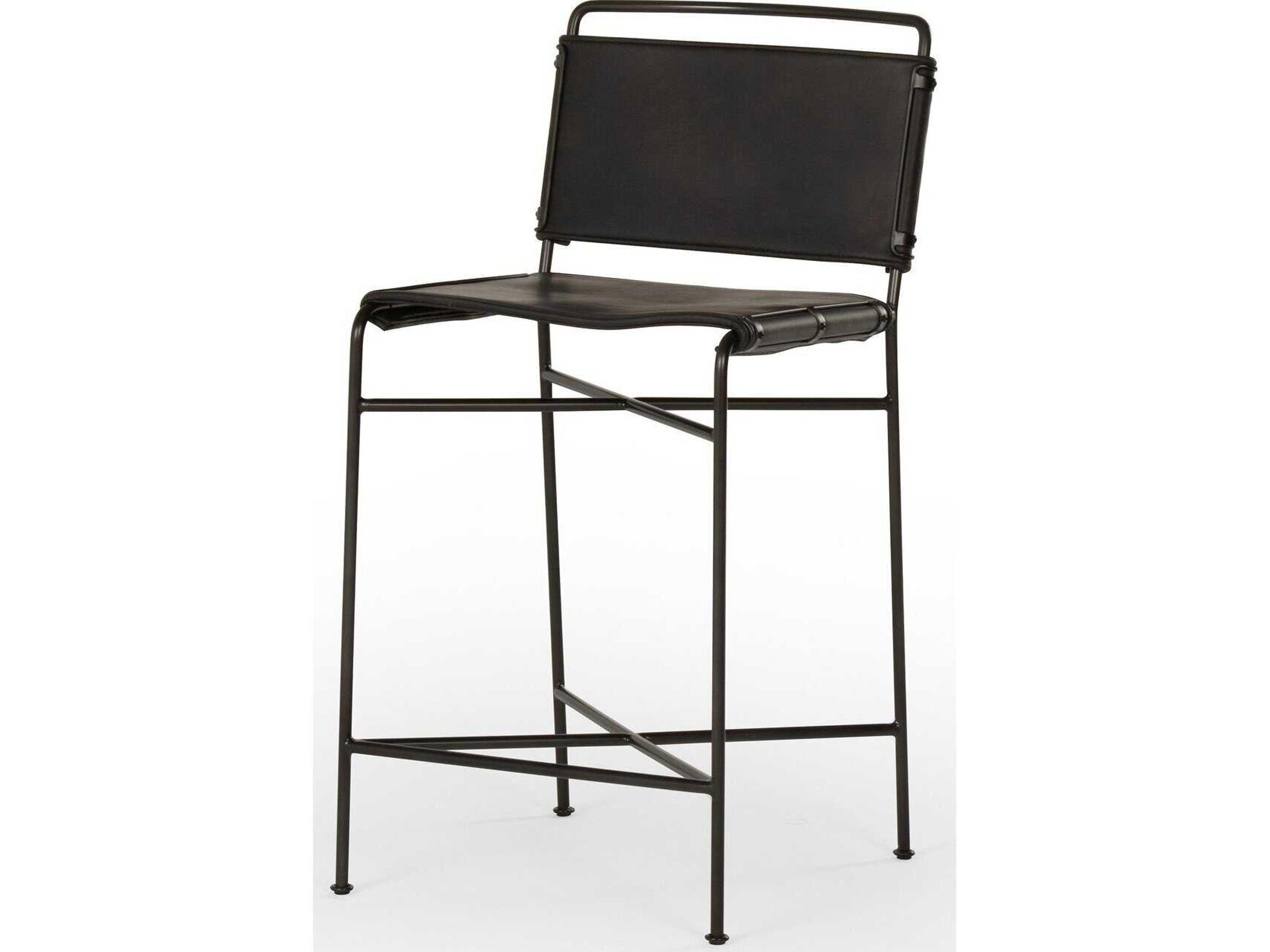 Four Hands Irondale Wharton Distressed Black Waxed Counter Stool