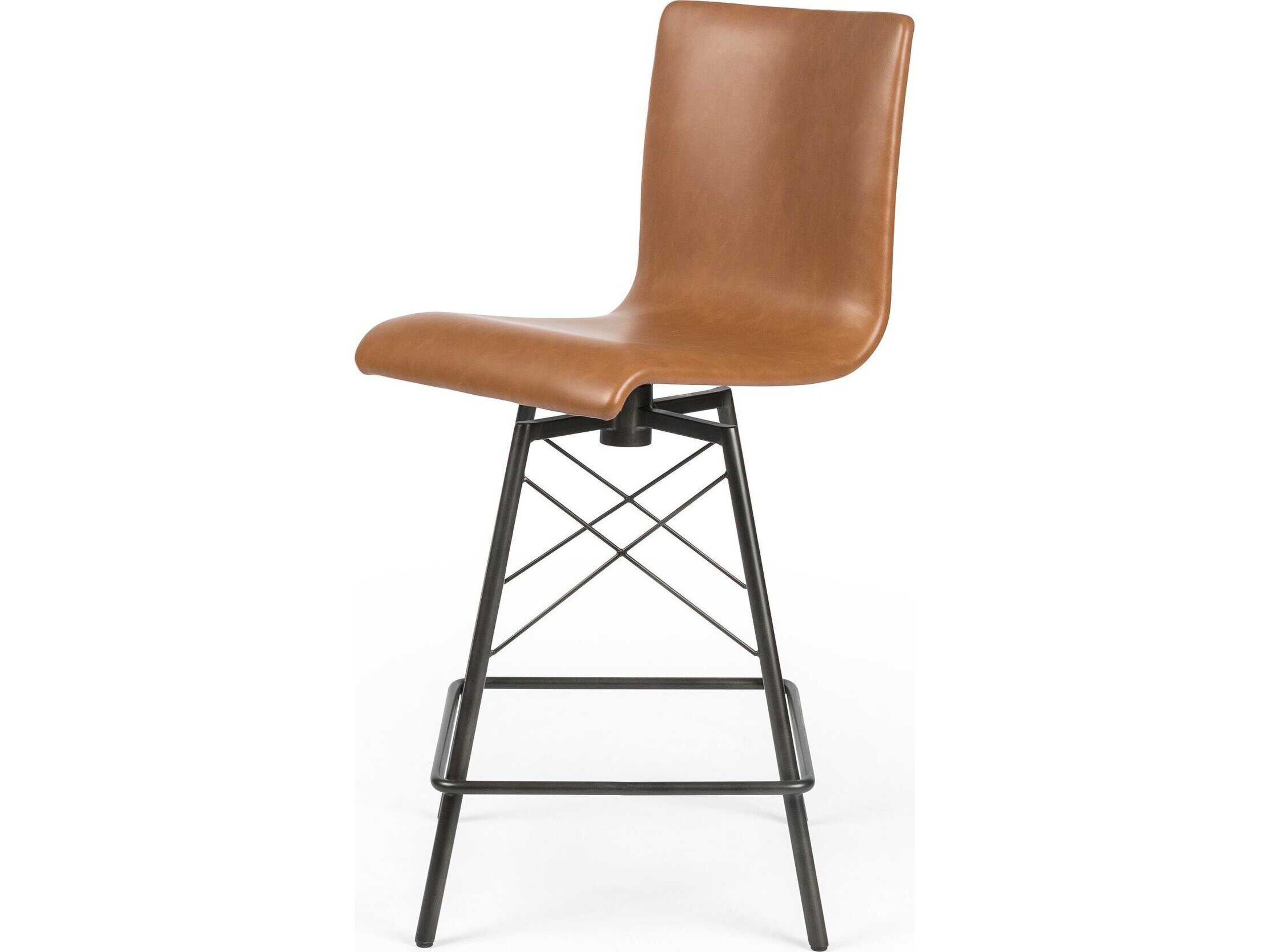 Four Hands Irondale Diaw Sierra Butterscotch Leather Swivel Counter Stool