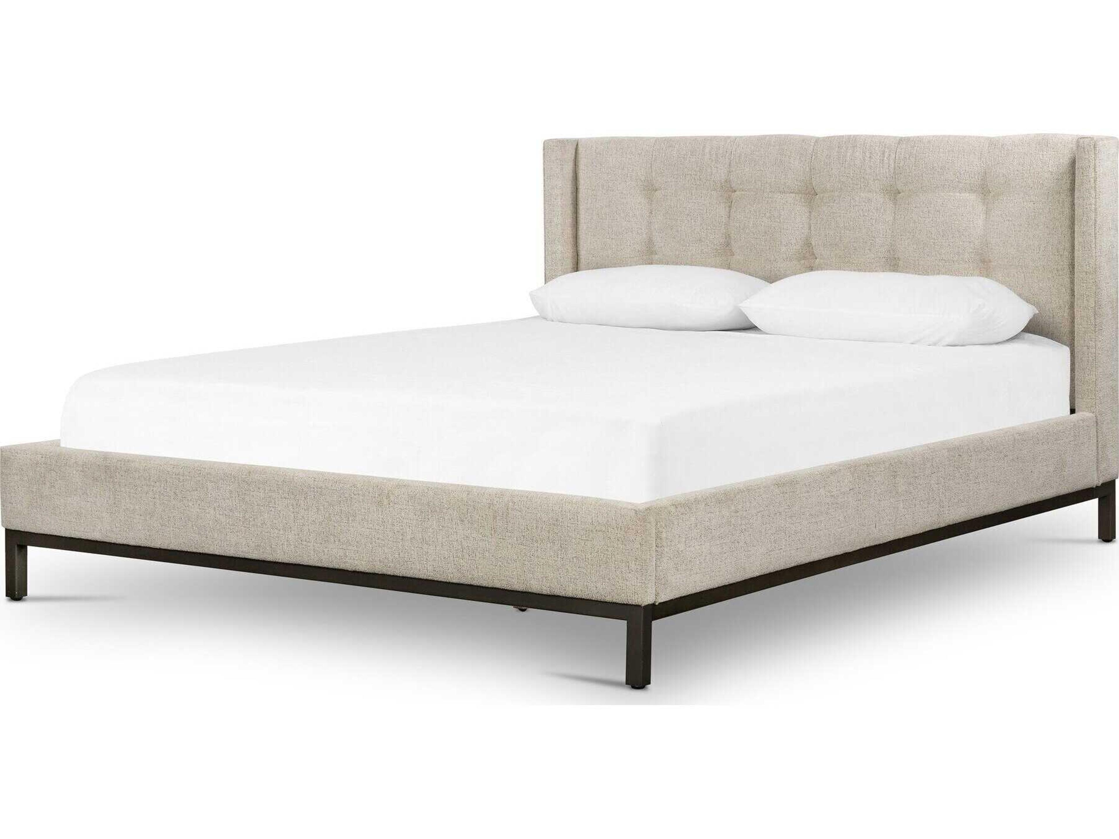 Easton Newhall Plushtone Linen Light Gunmetal White Upholstered Queen Platform Bed