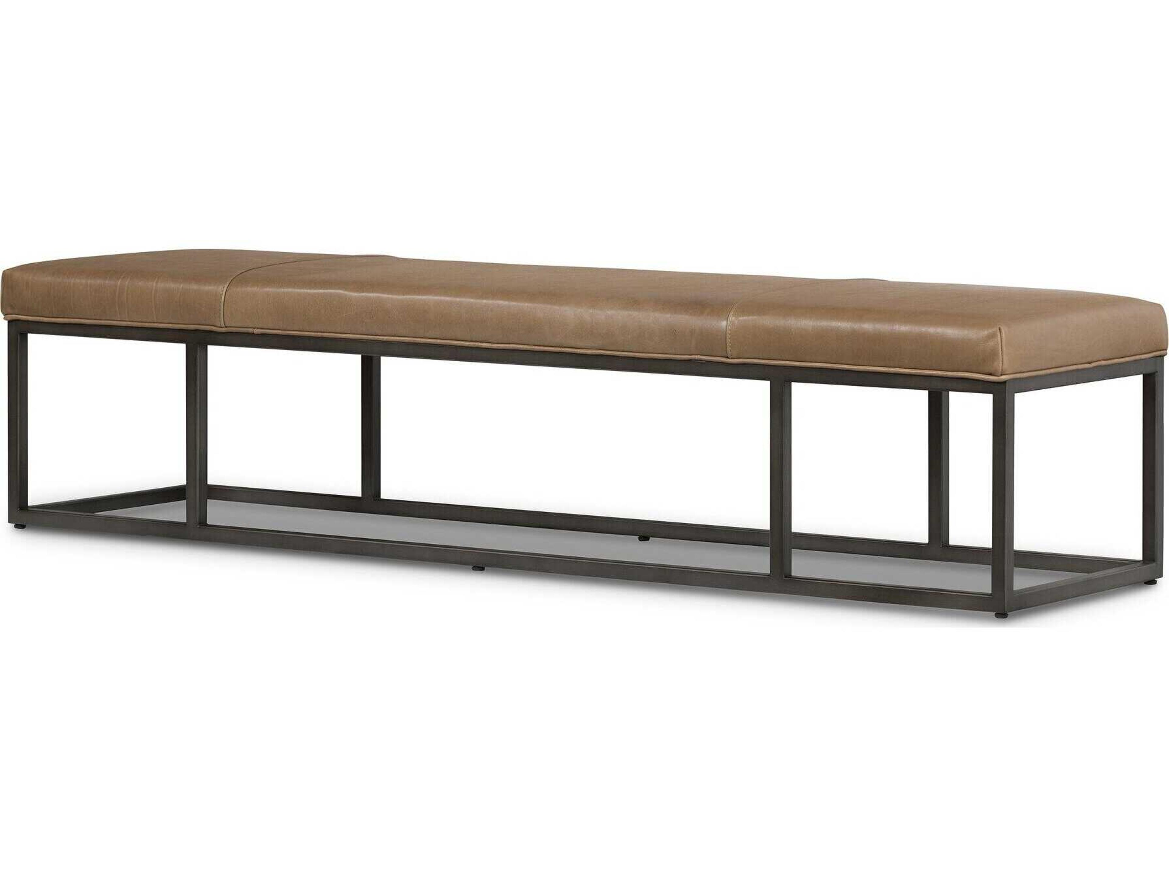 Four Hands Easton Dakota Warm Taupe Light Gunmetal Brown Leather Accent Bench