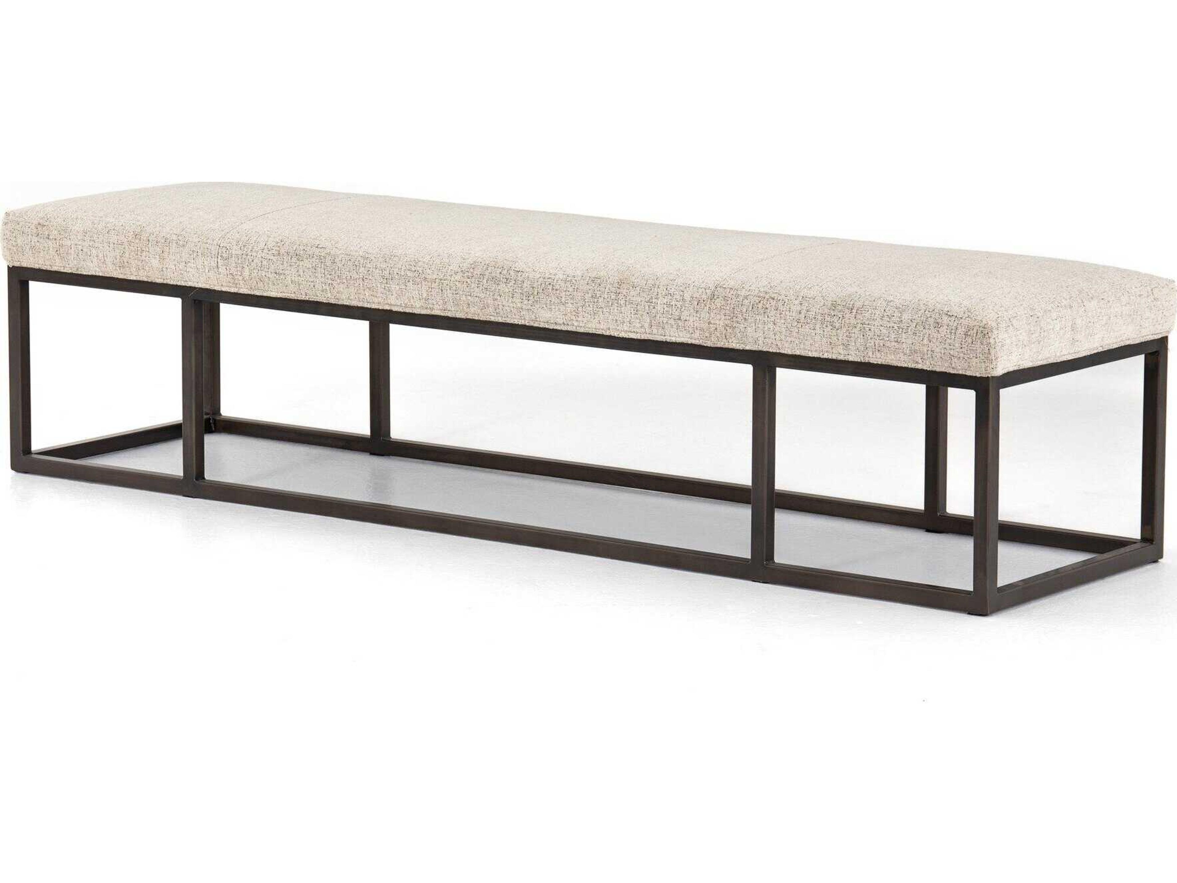 Four Hands Easton Plushtone Linen Light Gunmetal Cream Upholstered Accent Bench