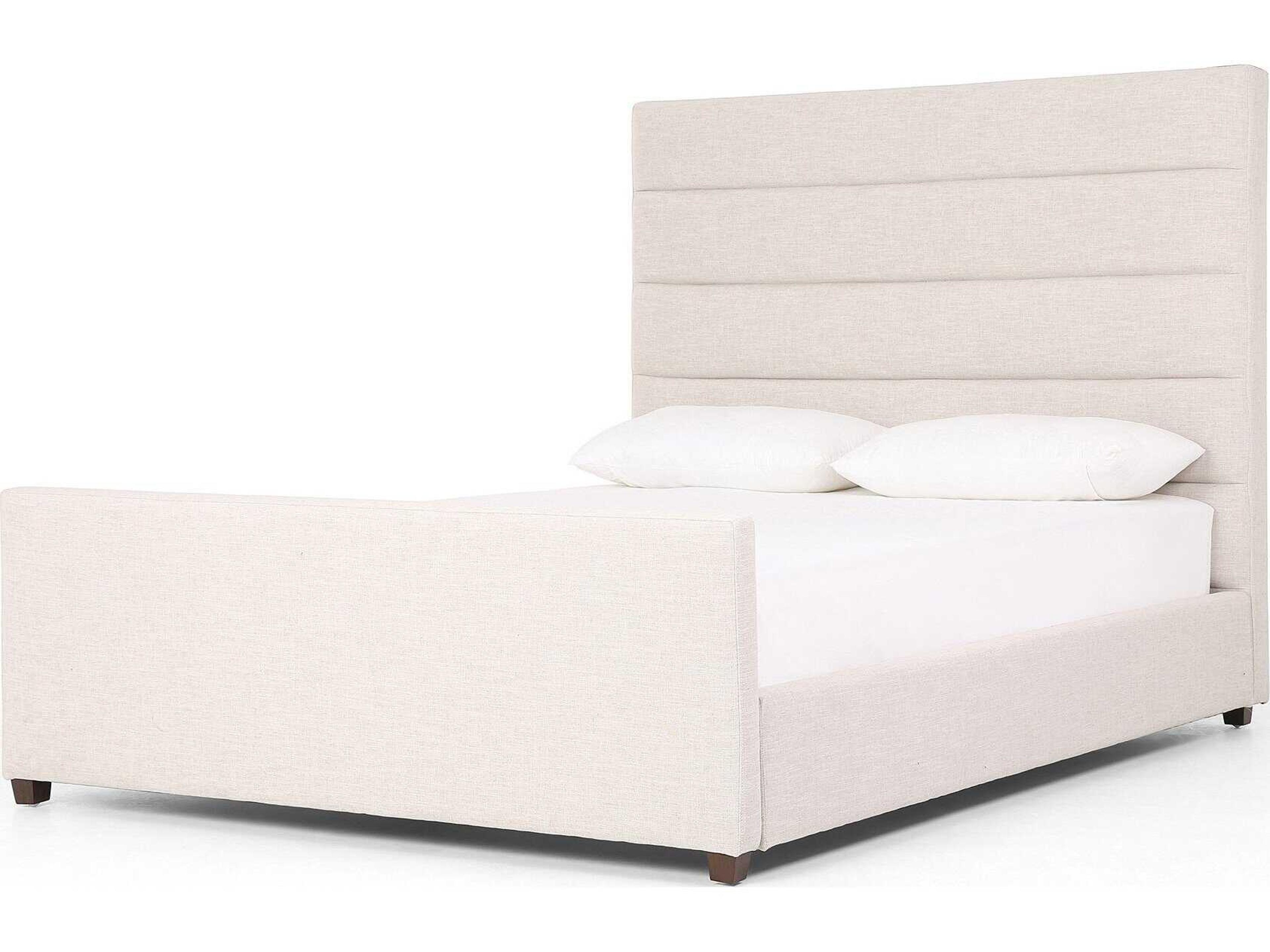 Four Hands Easton Daphne Cambric Ivory Almond White Parrawood Upholstered Queen Platform Bed