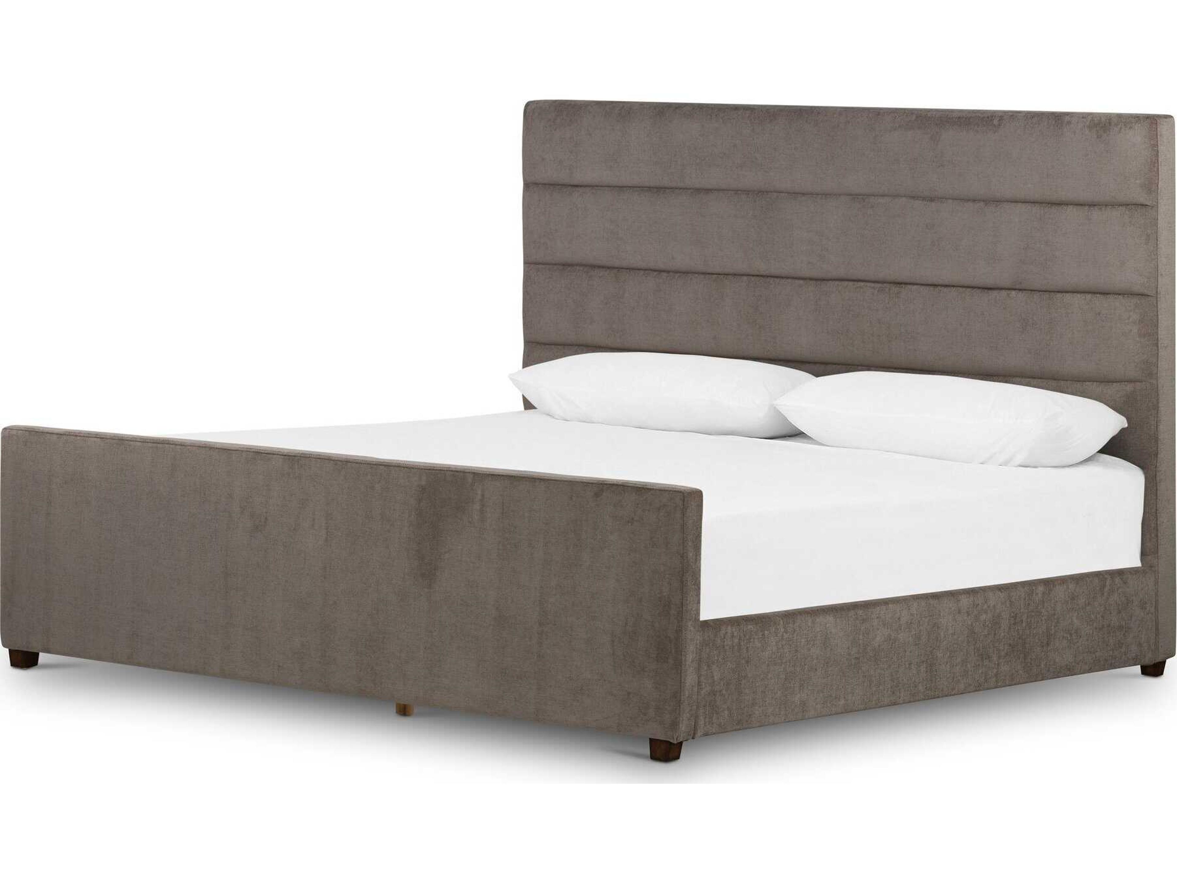 Easton Daphne Sage Worn Velvet Almond Gray Parrawood Upholstered Queen Platform Bed